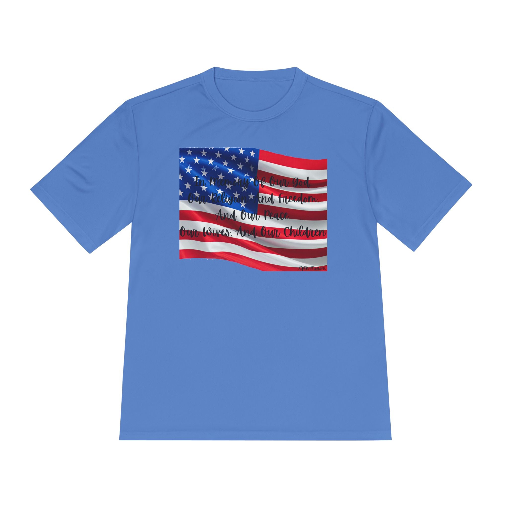 American Flag Title of Liberty Graphic Tee — Patriotic "Land of the Free" Moisture-Wicking Shirt