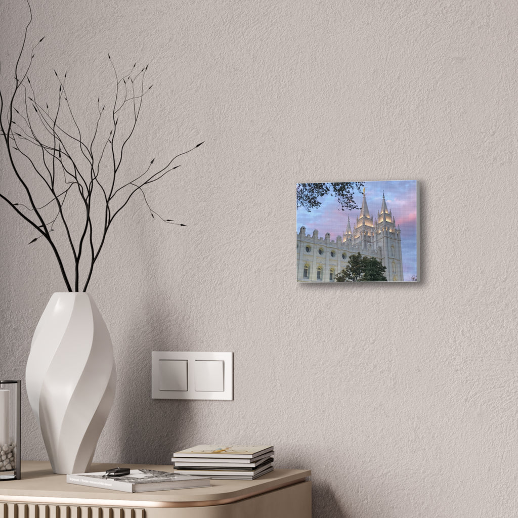 Salt Lake Temple Canvas Print — Pink Sky Religious Wall Art