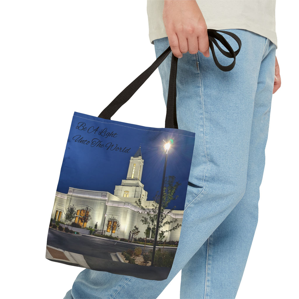 Temple Nightscape Tote Bag — "Be A Light unto the World" Canvas Carryall