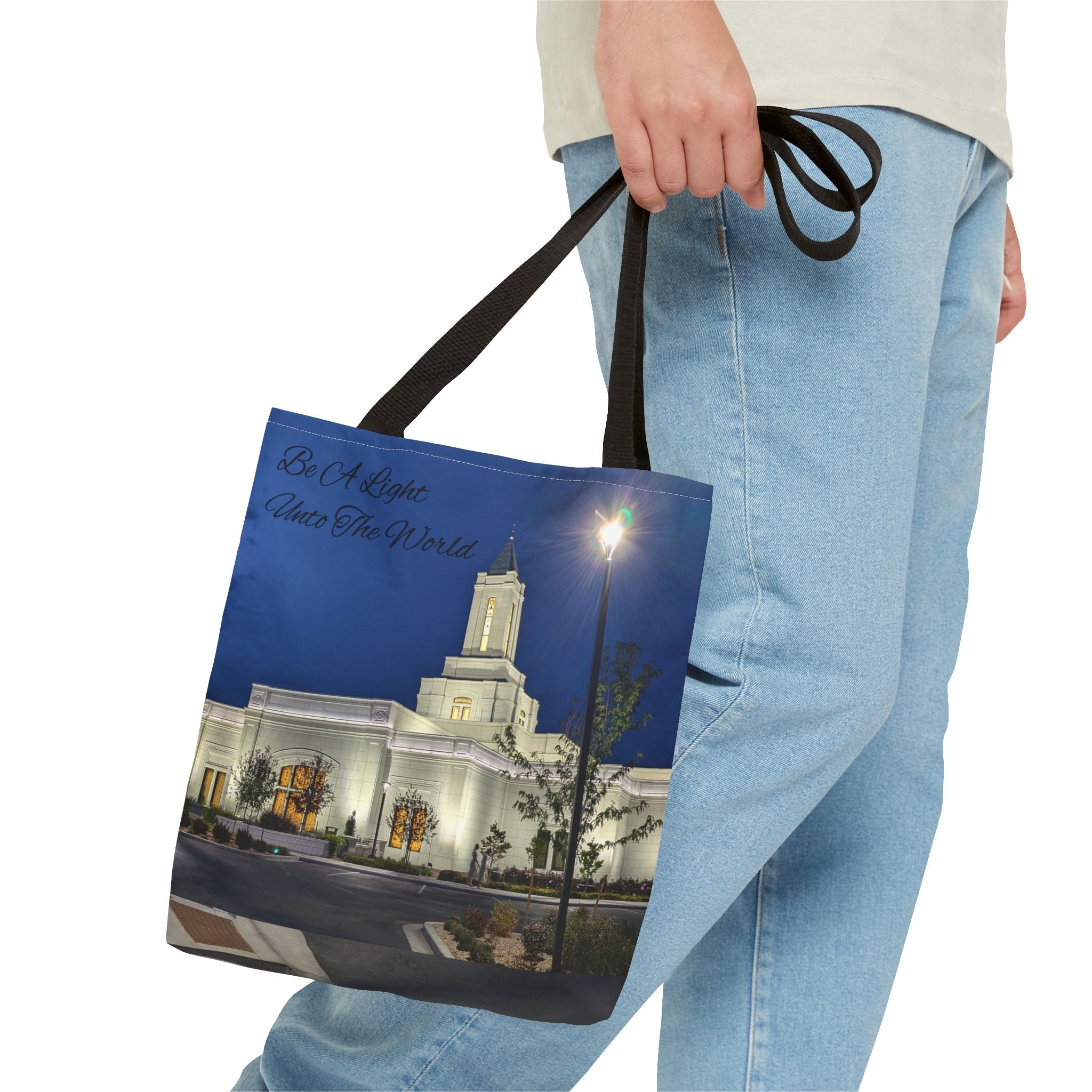 Temple Nightscape Tote Bag — "Be A Light unto the World" Canvas Carryall
