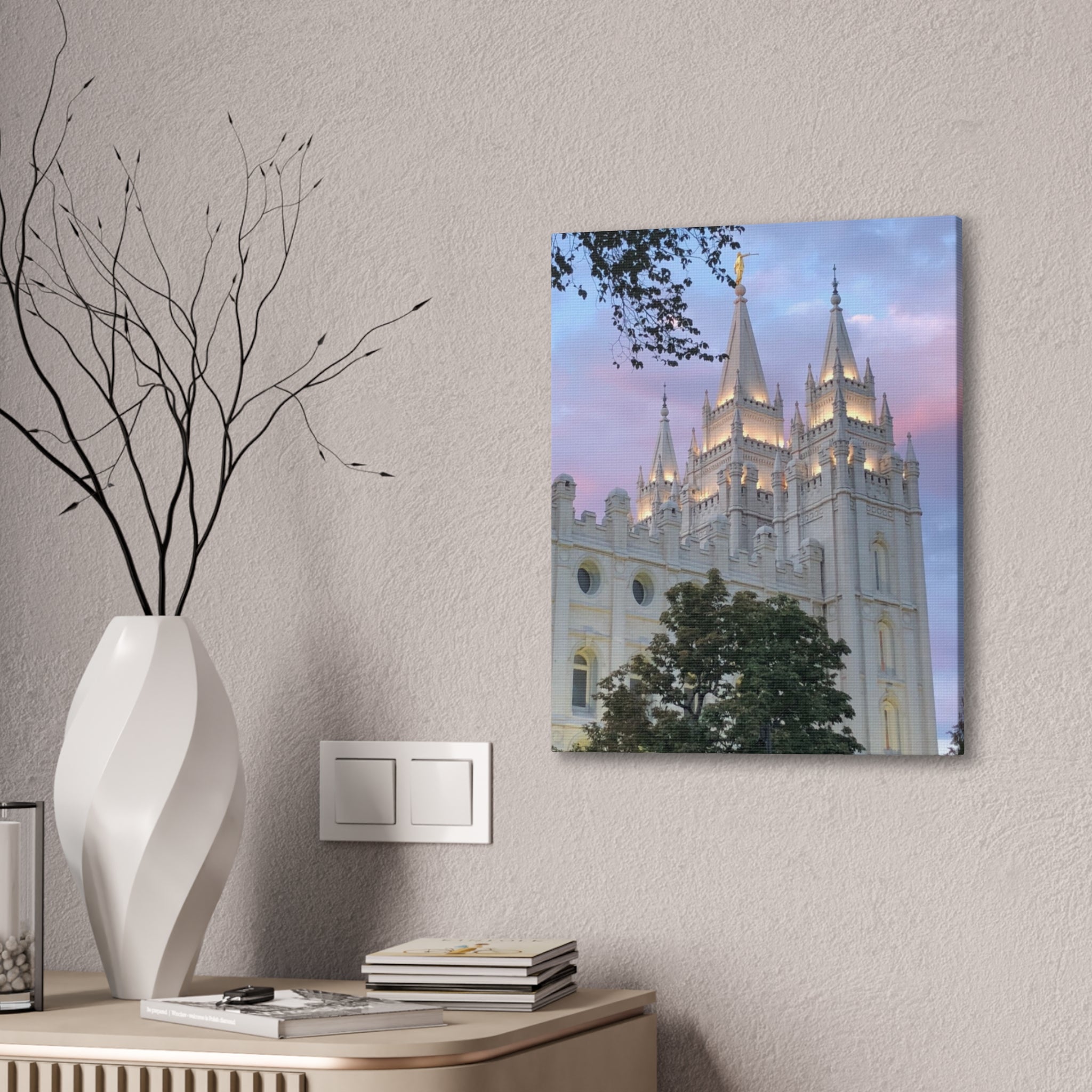 Salt Lake Temple Canvas Print — Pink Sky Religious Wall Art