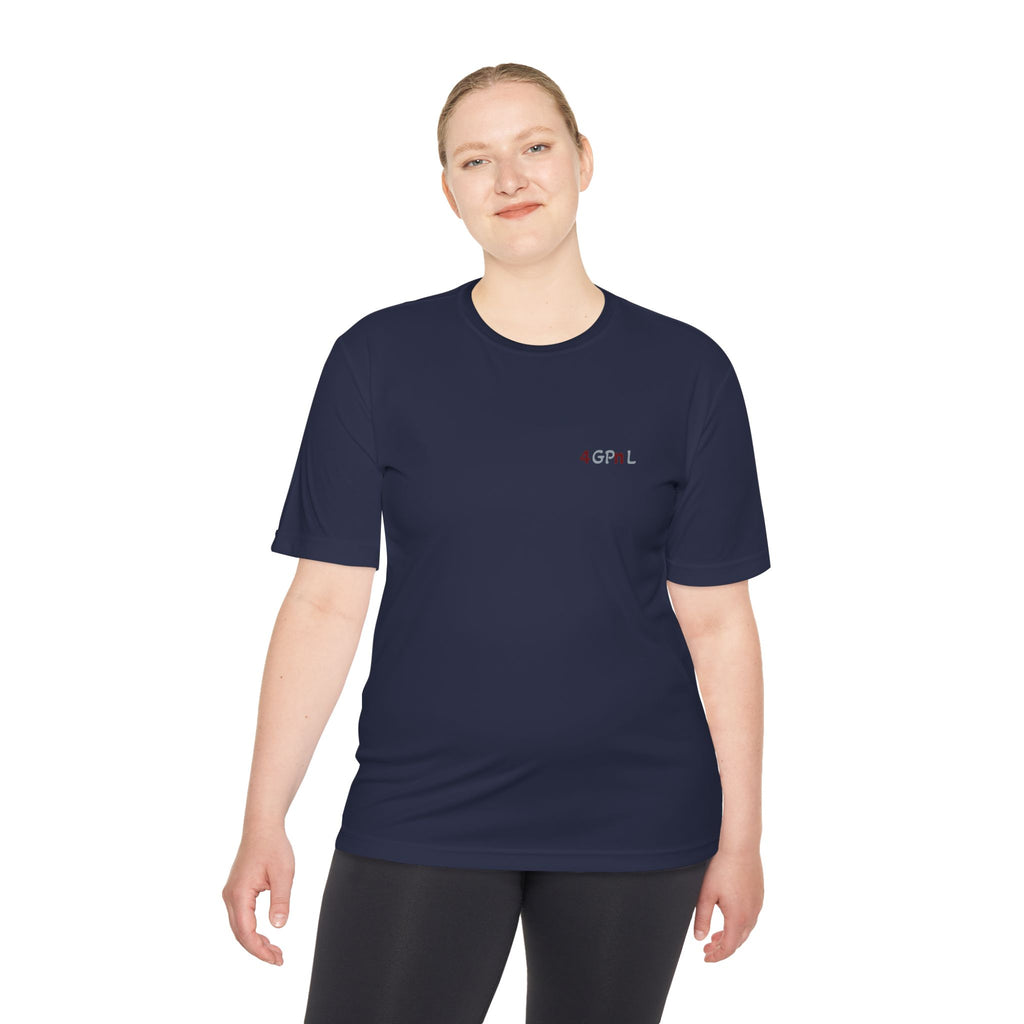 4GPnL "Title of Liberty" Flag Graphic Moisture-Wicking Tee — Inspirational Script Back Print