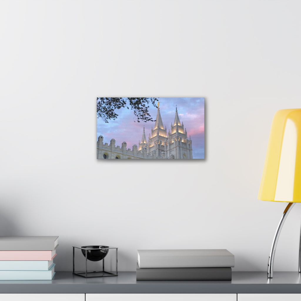 Salt Lake Temple Canvas Print — Pink Sky Religious Wall Art