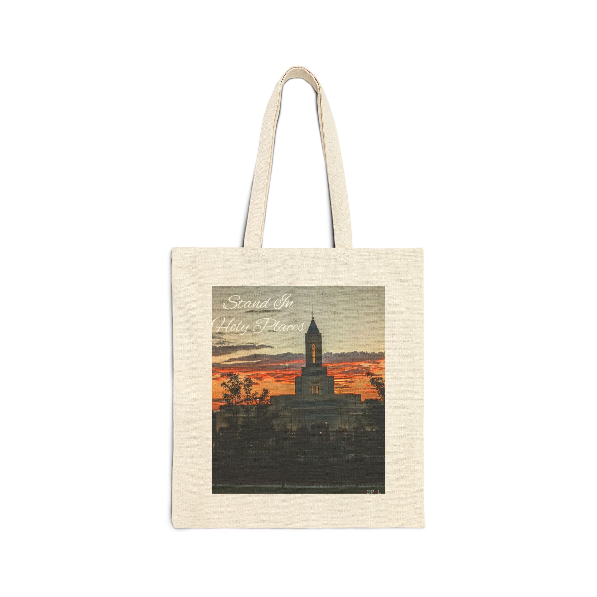 Sunset Temple Canvas Tote Bag – Scenic Evening Skyline Tote