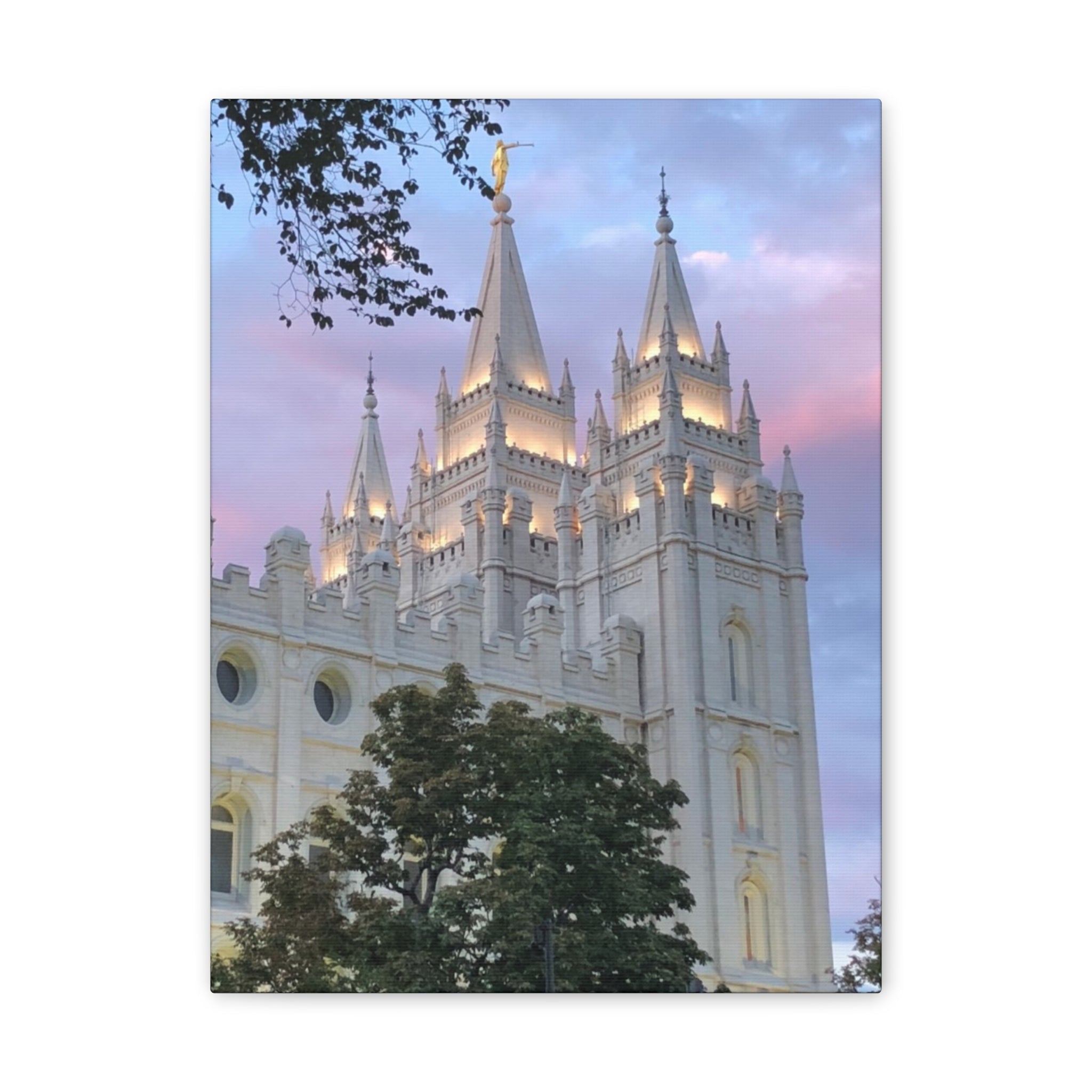 Salt Lake Temple Canvas Print — Pink Sky Religious Wall Art