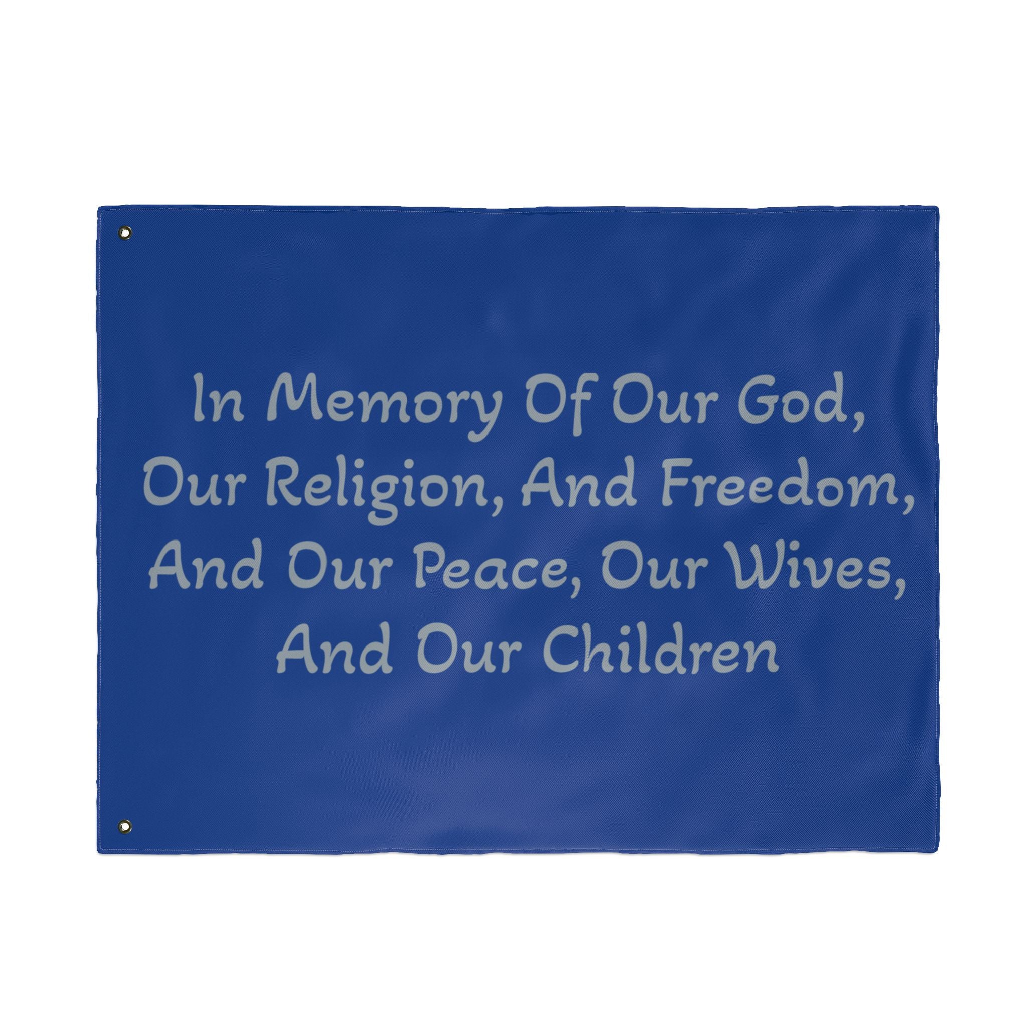 Title of Liberty Memorial Quote Flag — "In Memory Of Our God, Our Religion, And Freedom" Double-Sided Garden Flag