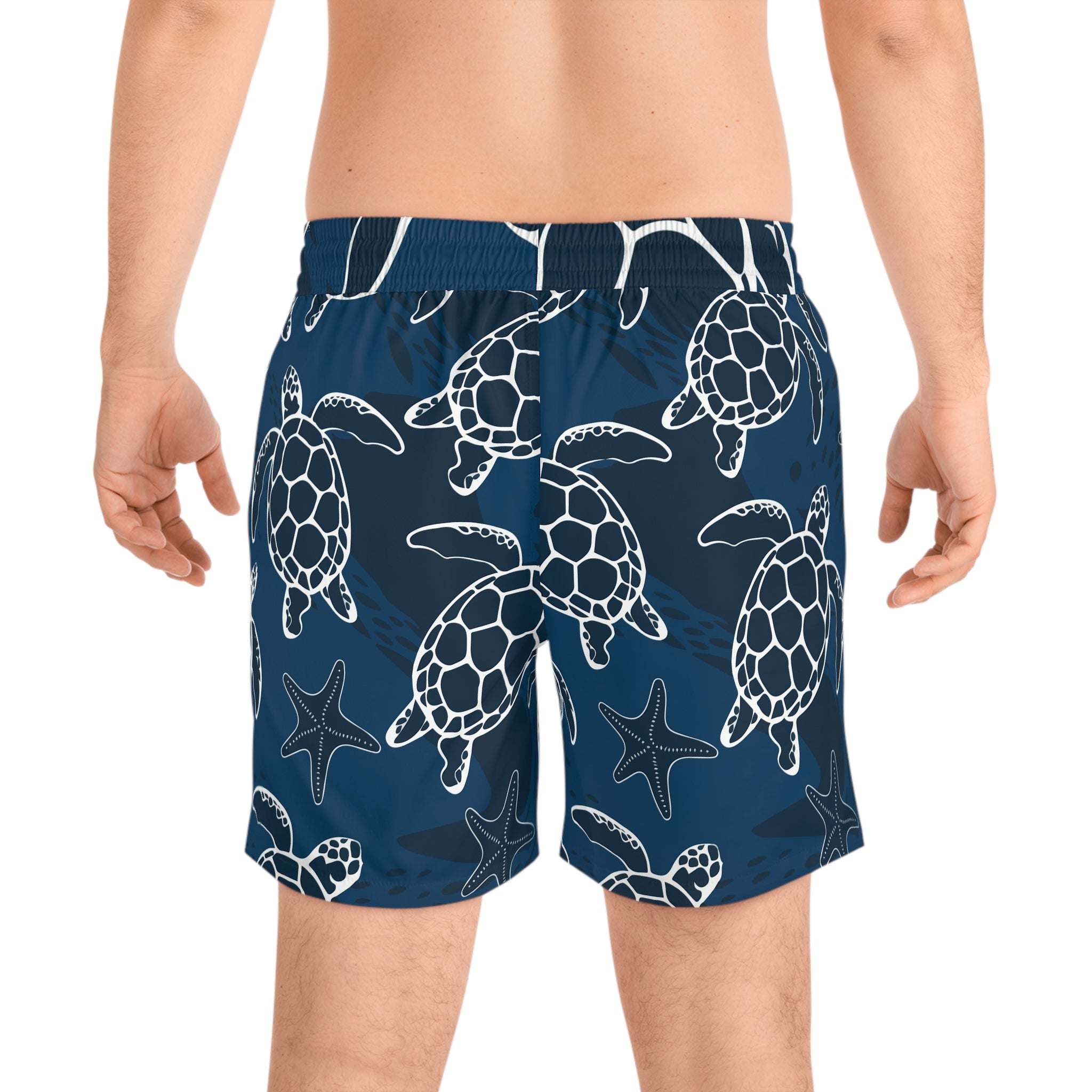 Sea Turtle Print Swim Shorts — Men's Nautical Beach Trunks