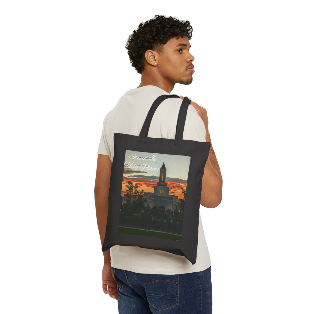 Sunset Temple Canvas Tote Bag – Scenic Evening Skyline Tote