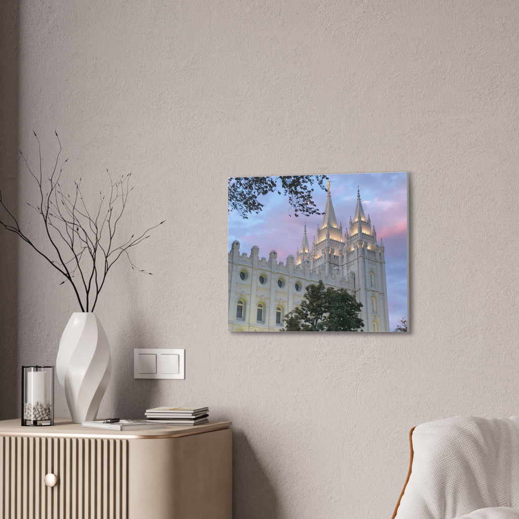 Salt Lake Temple Canvas Print — Pink Sky Religious Wall Art