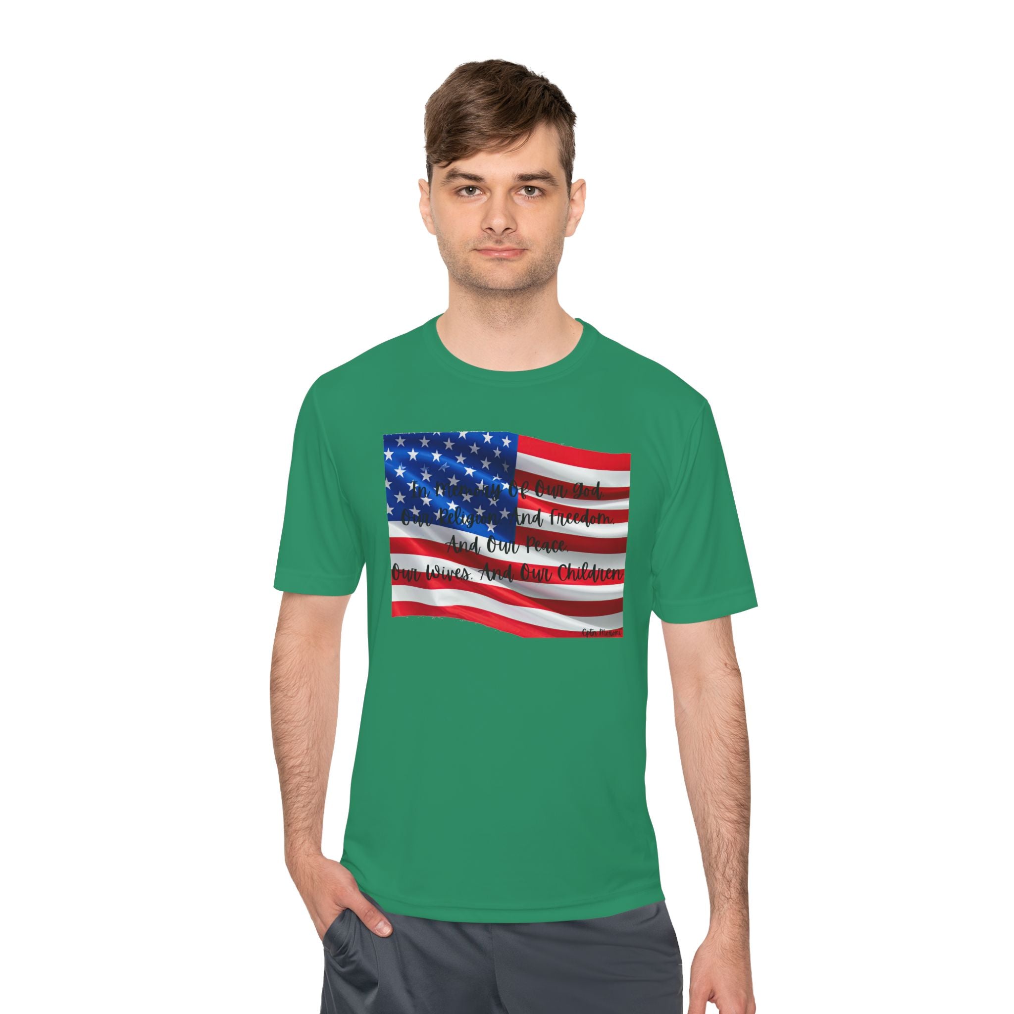 American Flag Title of Liberty Graphic Tee — Patriotic "Land of the Free" Moisture-Wicking Shirt