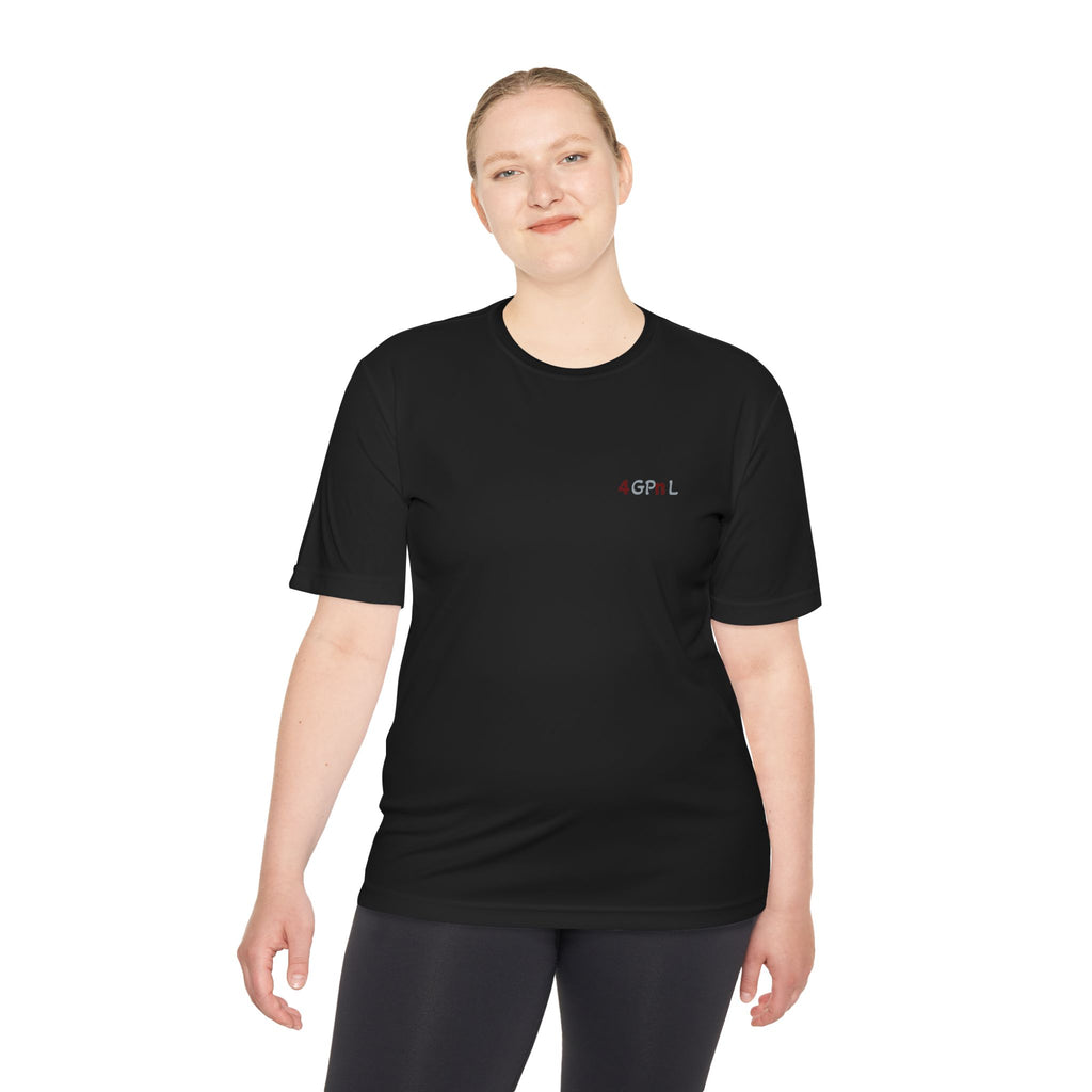 4GPnL "Title of Liberty" Flag Graphic Moisture-Wicking Tee — Inspirational Script Back Print