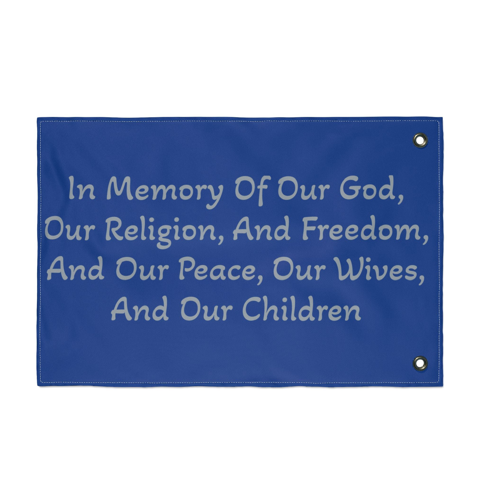 Title of Liberty Memorial Quote Flag — "In Memory Of Our God, Our Religion, And Freedom" Double-Sided Garden Flag