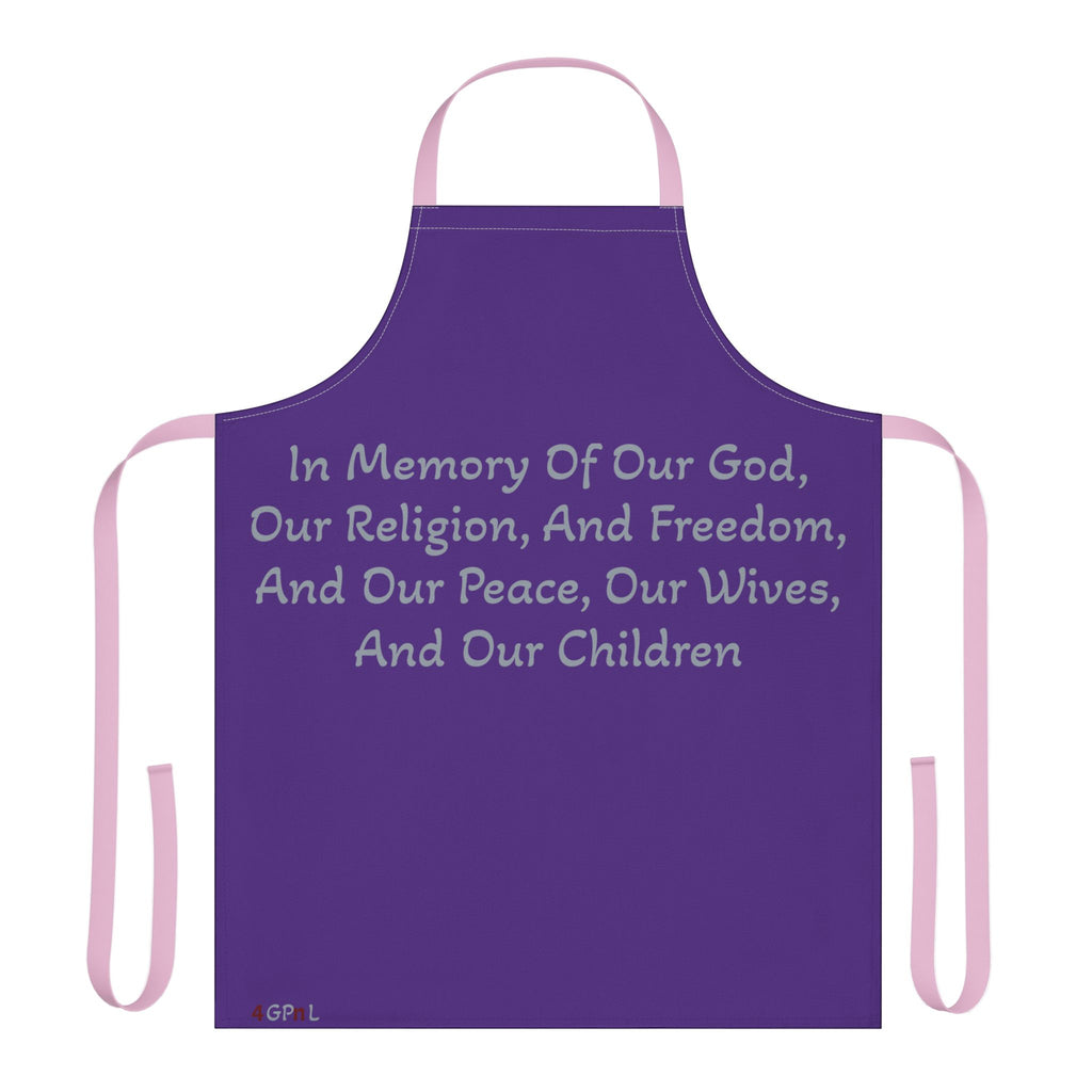 "Title of Liberty Apron — "In Memory of Our God..." Purple Kitchen Apron for Patriotic & Religious Cooks