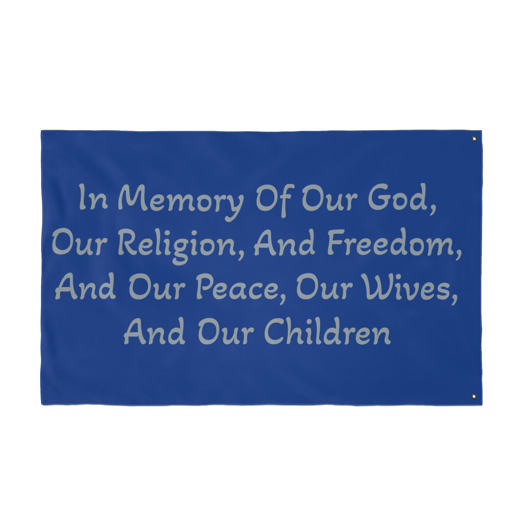 Title of Liberty Memorial Quote Flag — "In Memory Of Our God, Our Religion, And Freedom" Double-Sided Garden Flag