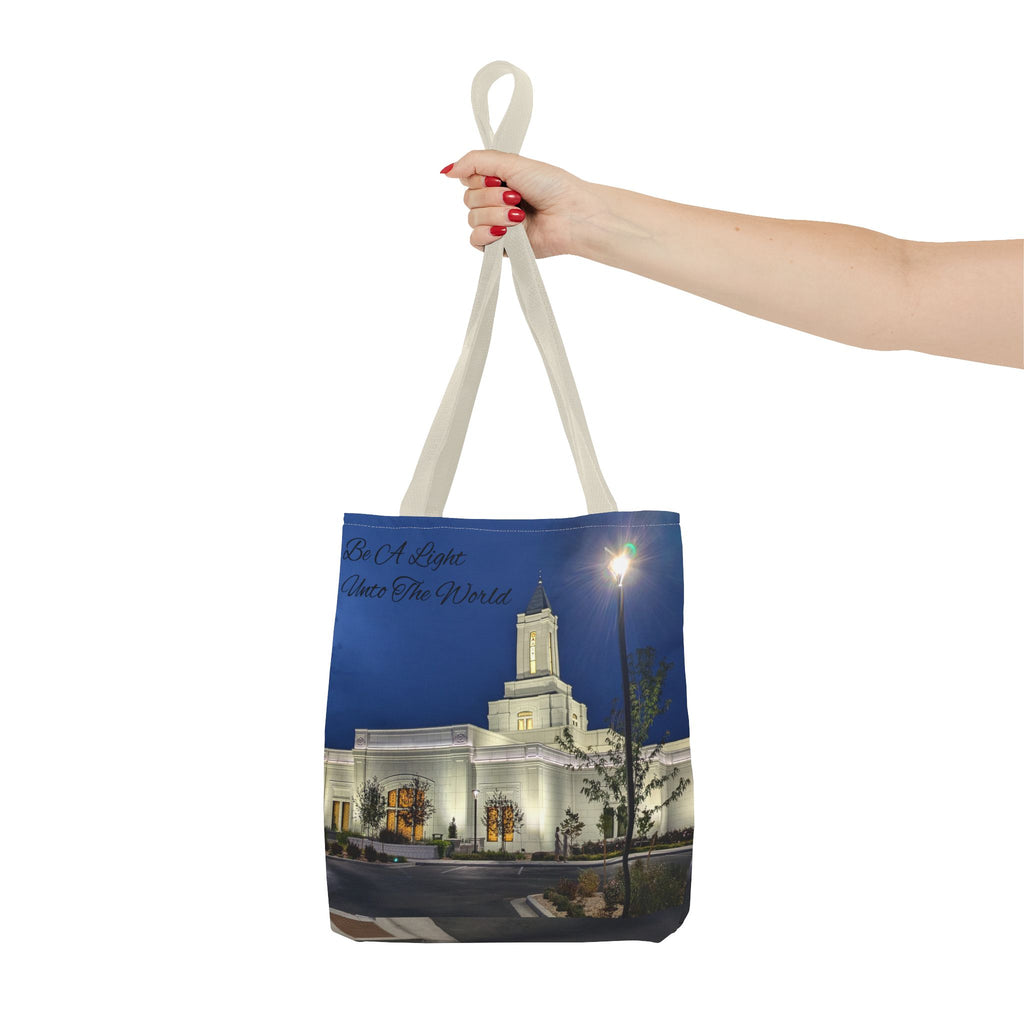 Temple Nightscape Tote Bag — "Be A Light unto the World" Canvas Carryall