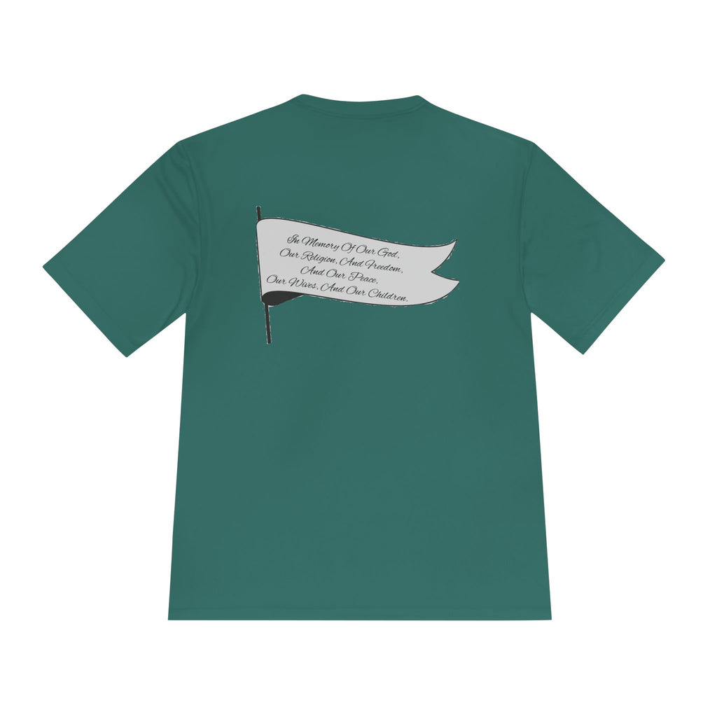 4GPnL "Title of Liberty" Flag Graphic Moisture-Wicking Tee — Inspirational Script Back Print