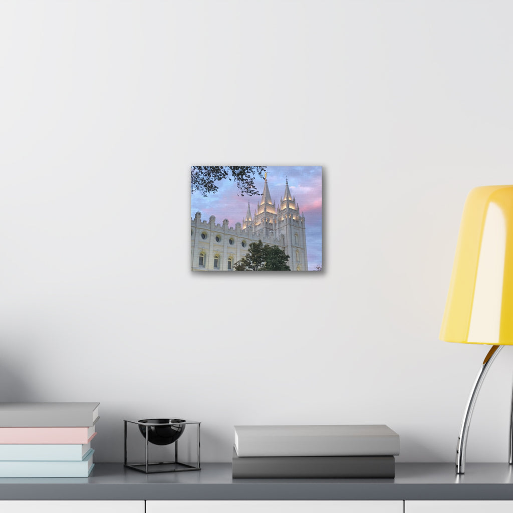 Salt Lake Temple Canvas Print — Pink Sky Religious Wall Art