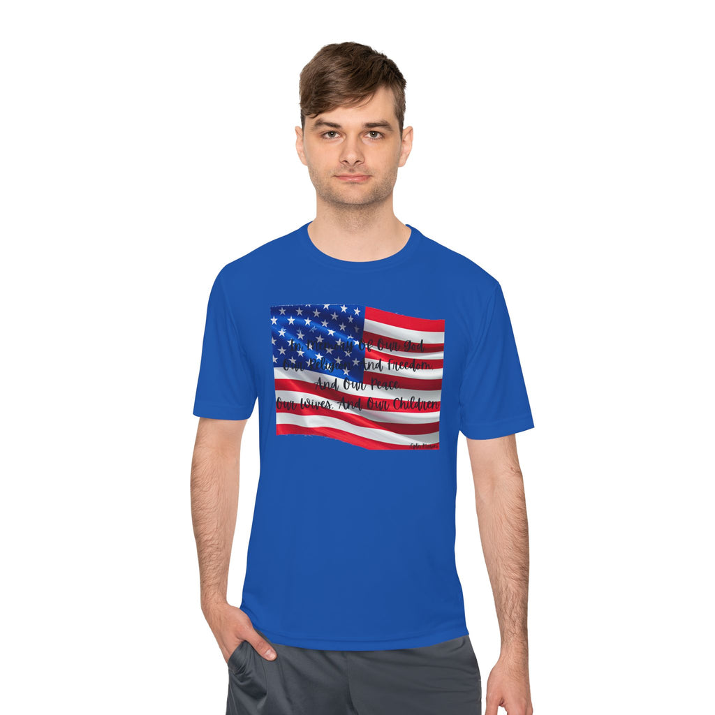 American Flag Title of Liberty Graphic Tee — Patriotic "Land of the Free" Moisture-Wicking Shirt