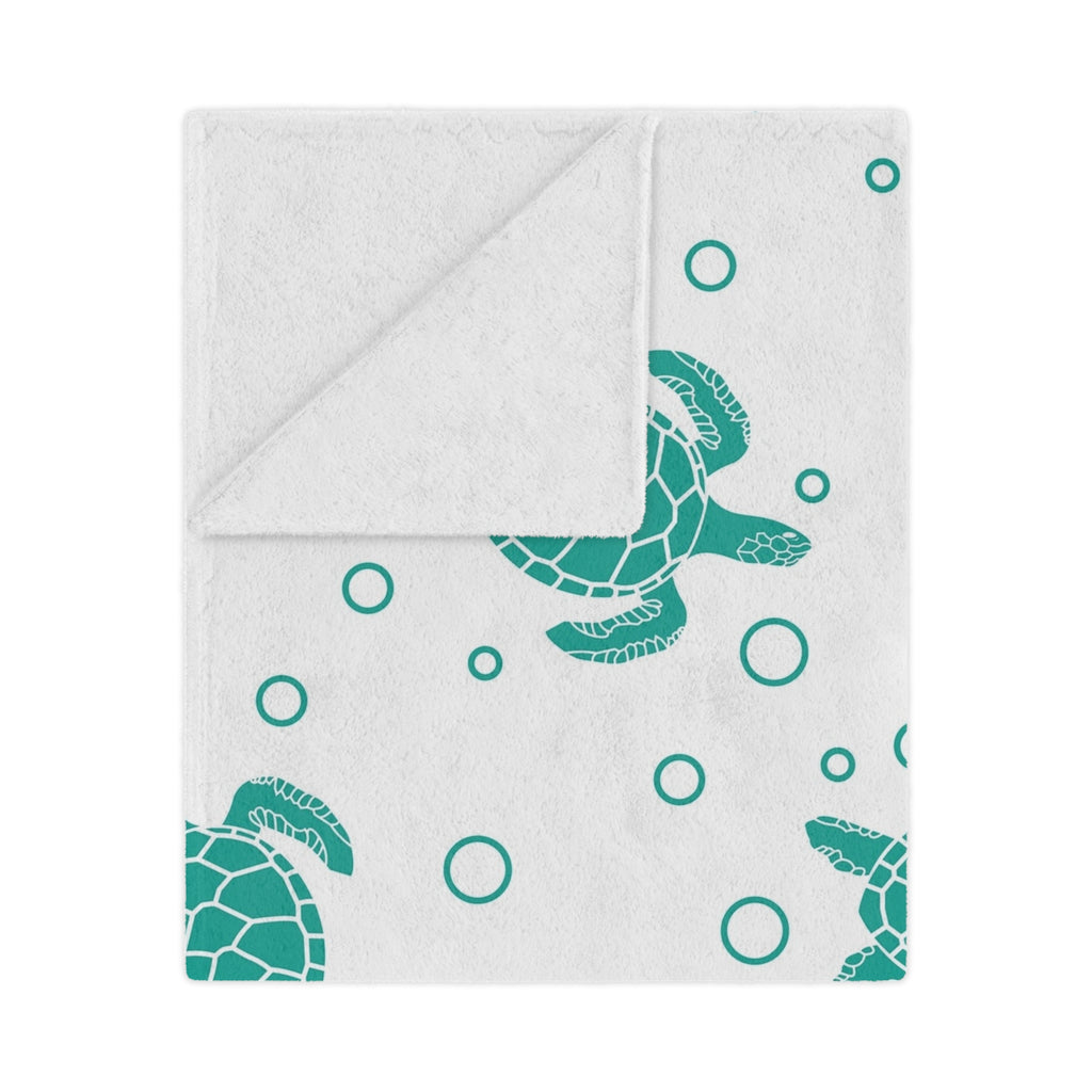 Sea Turtle Minky Blanket — Soft Teal Turtle Pattern Throw for Nursery & Beach Lovers