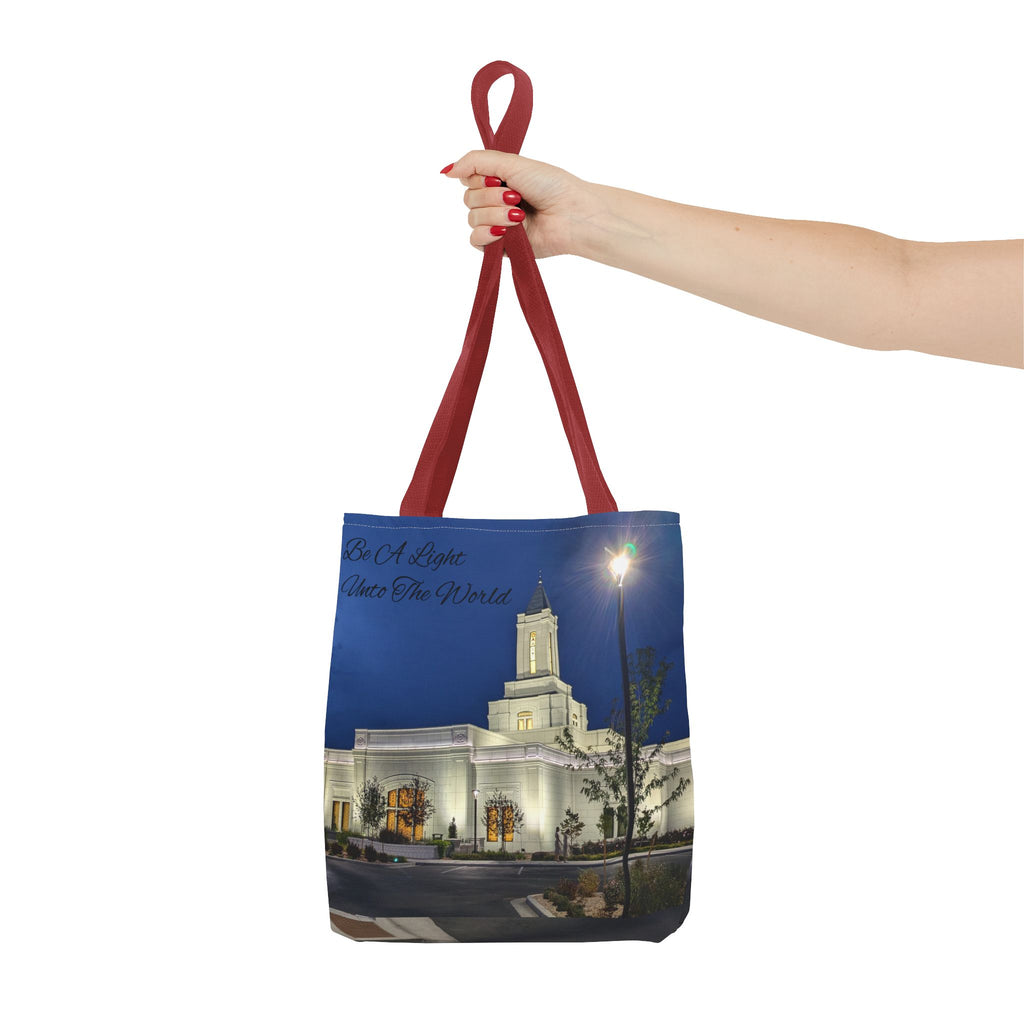 Temple Nightscape Tote Bag — "Be A Light unto the World" Canvas Carryall