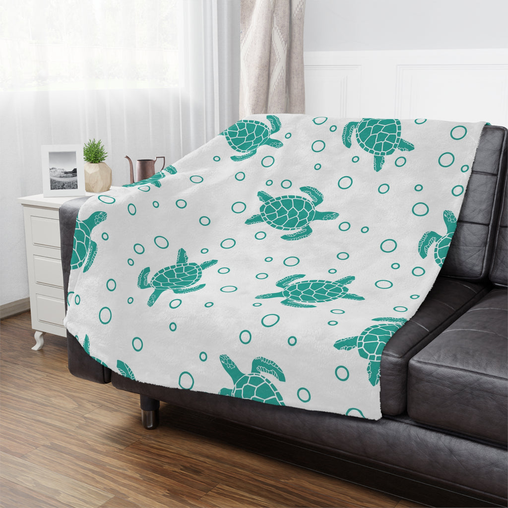 Sea Turtle Minky Blanket — Soft Teal Turtle Pattern Throw for Nursery & Beach Lovers
