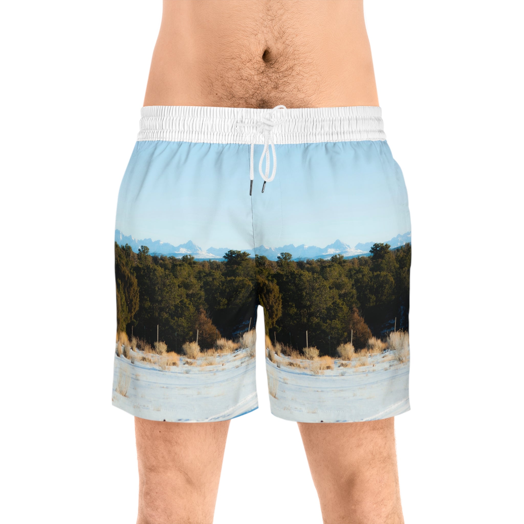 Men's Swim Shorts – Desert Mountain Landscape Print Mid-Length Beach Trunks