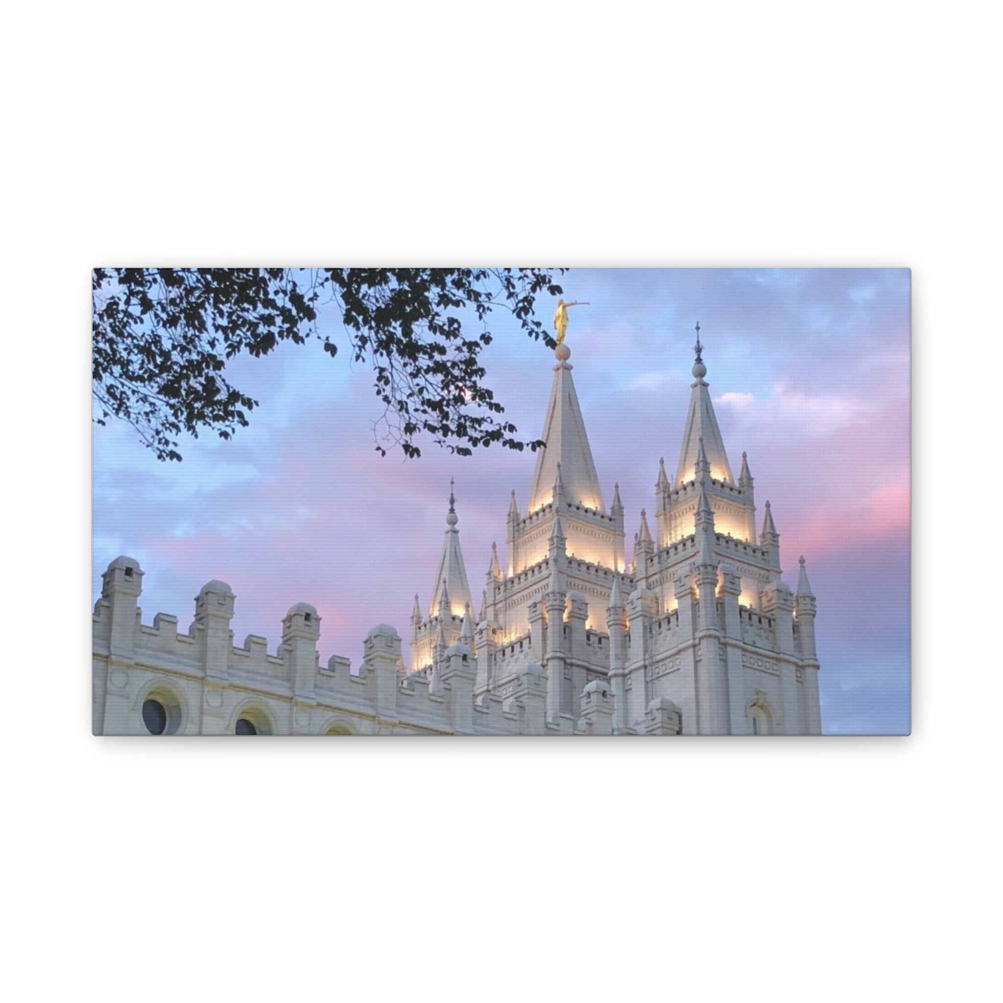 Salt Lake Temple Canvas Print — Pink Sky Religious Wall Art