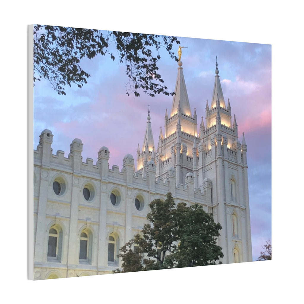 Salt Lake Temple Canvas Print — Pink Sky Religious Wall Art