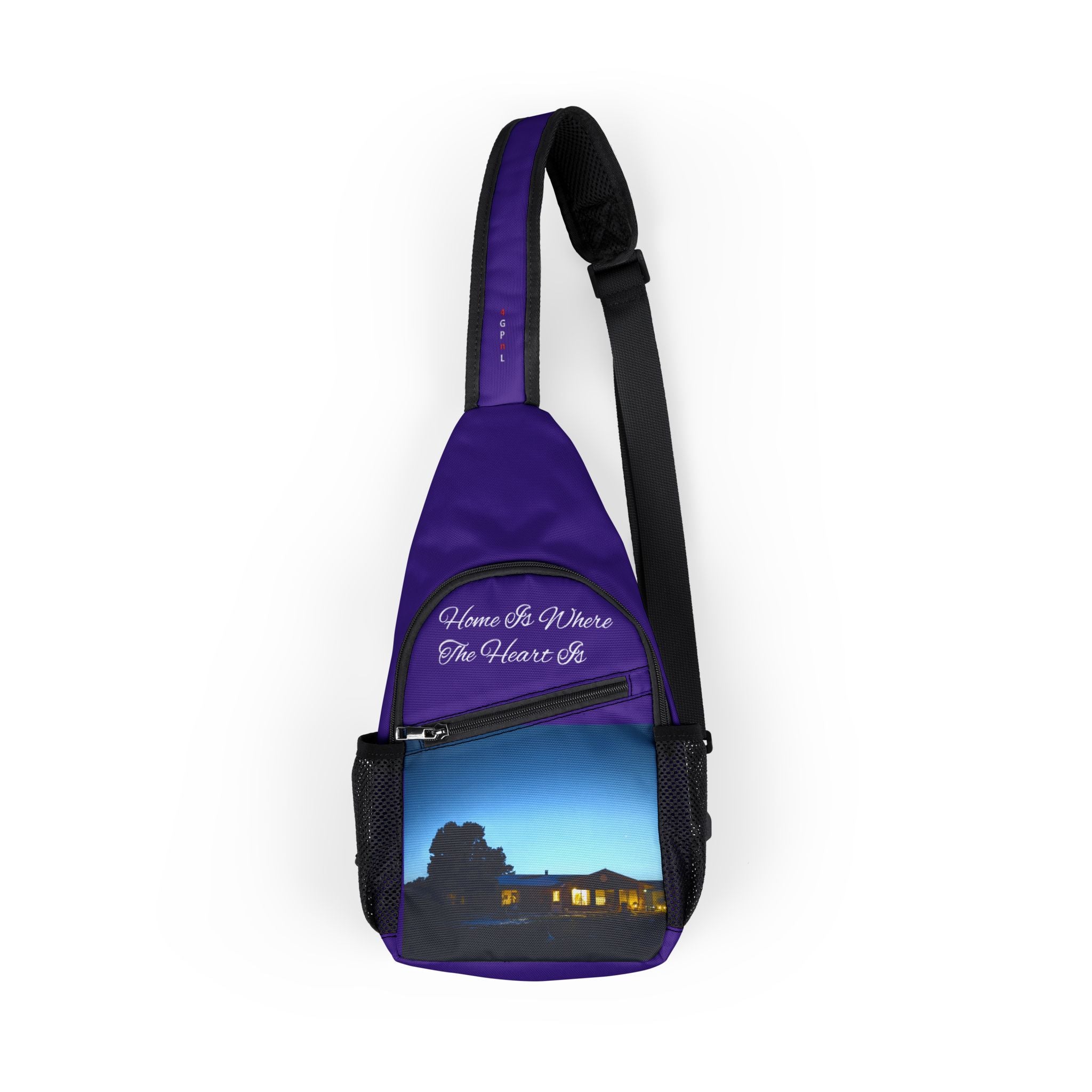 Sunset Cabin Chest Bag — Crossbody Sling with Scenic Night Print