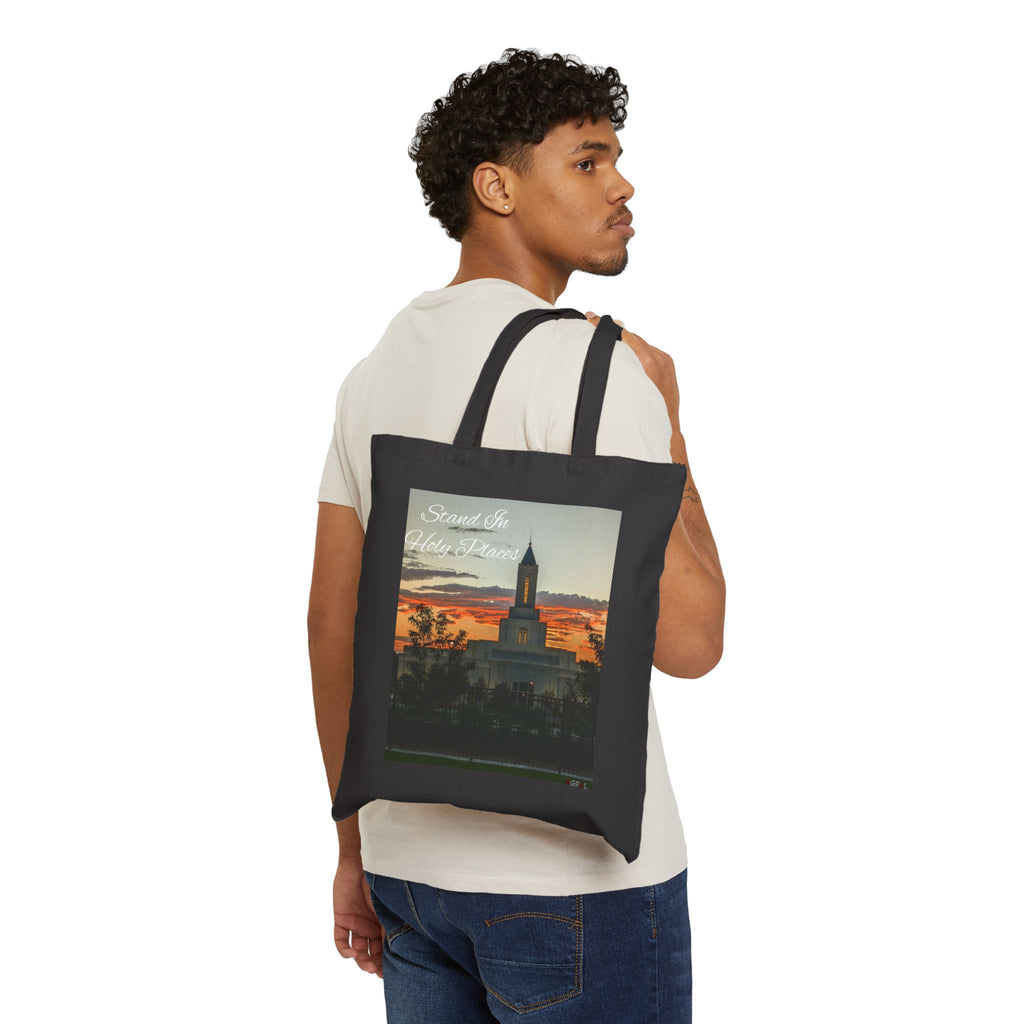Sunset Temple Canvas Tote Bag – Scenic Evening Skyline Tote