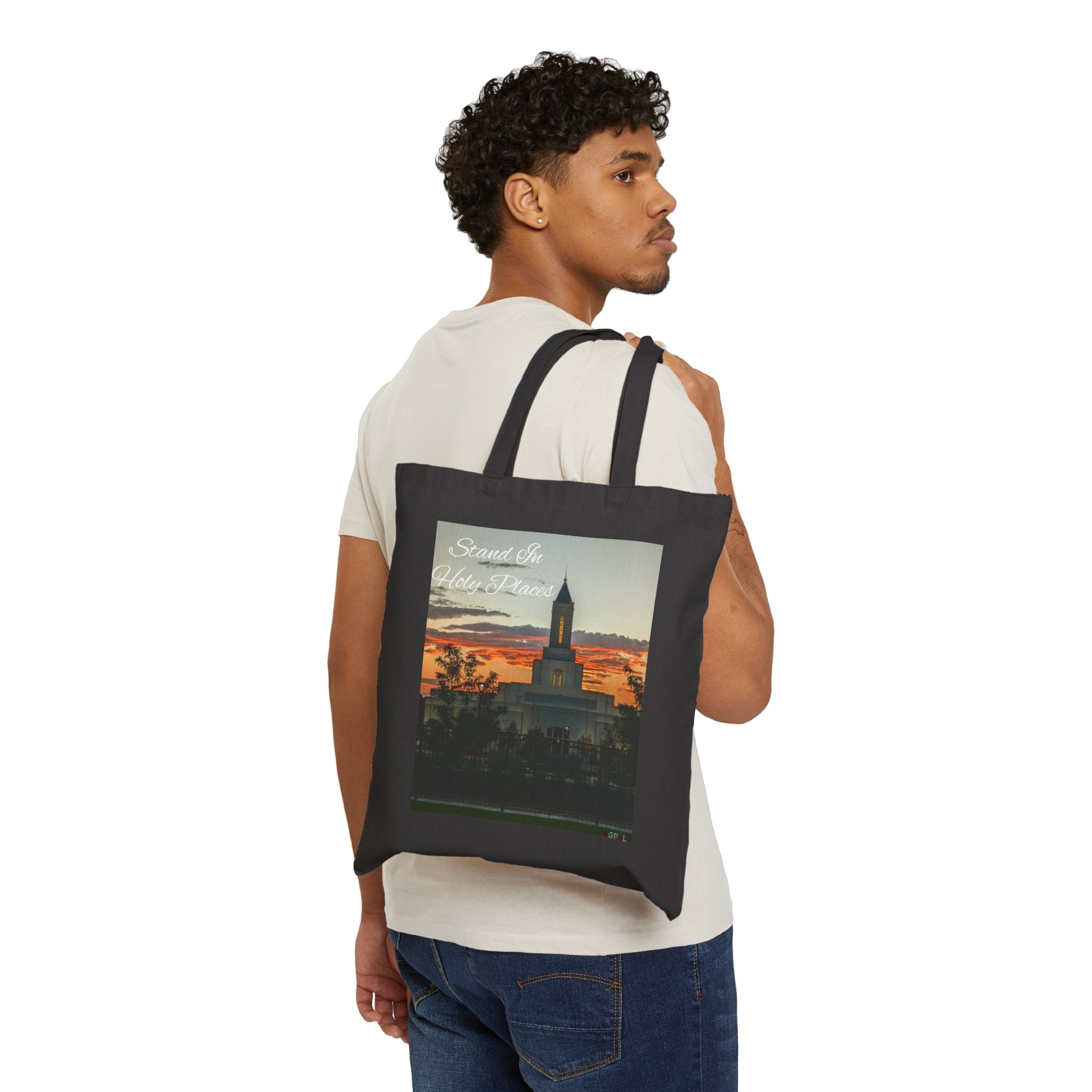 Sunset Temple Canvas Tote Bag – Scenic Evening Skyline Tote