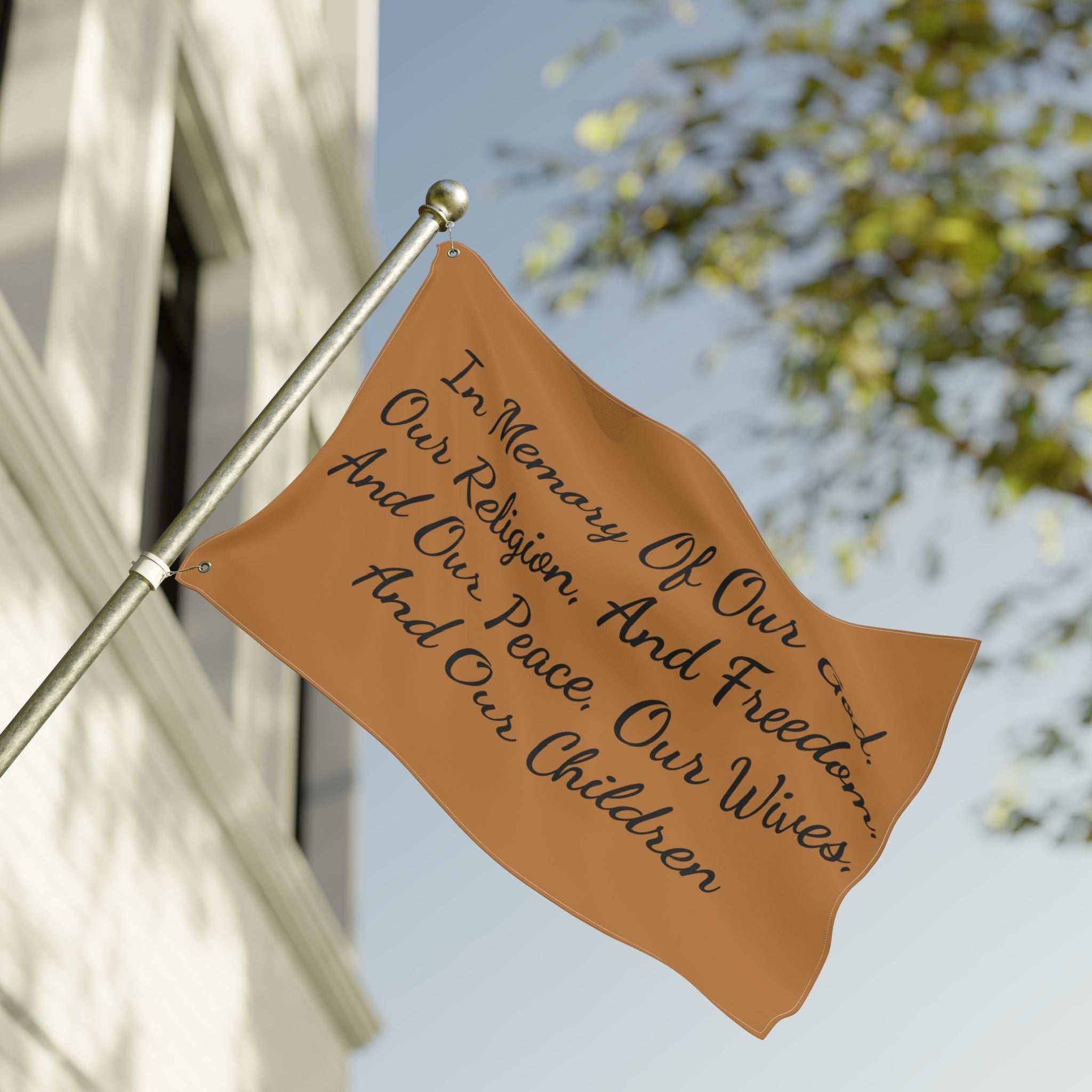 Title of Liberty Flag - "In Memory Of Our God, Our Religion, And Freedom" Double-Sided Garden Banner