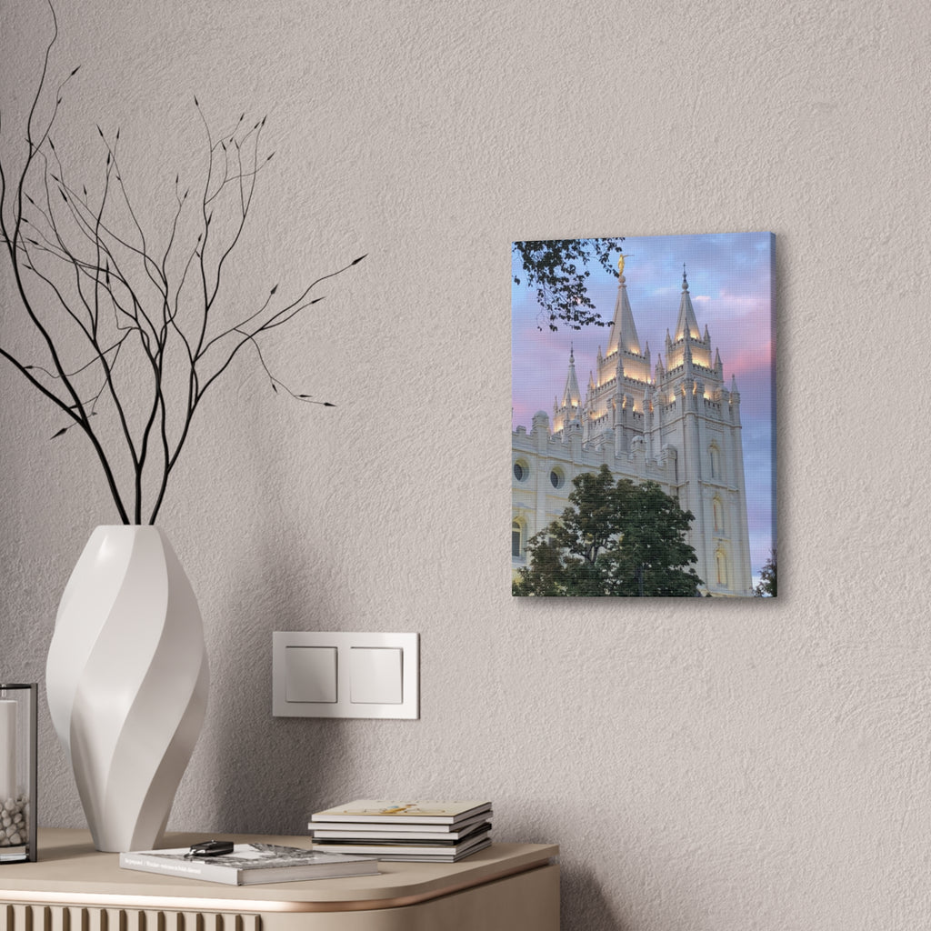 Salt Lake Temple Canvas Print — Pink Sky Religious Wall Art