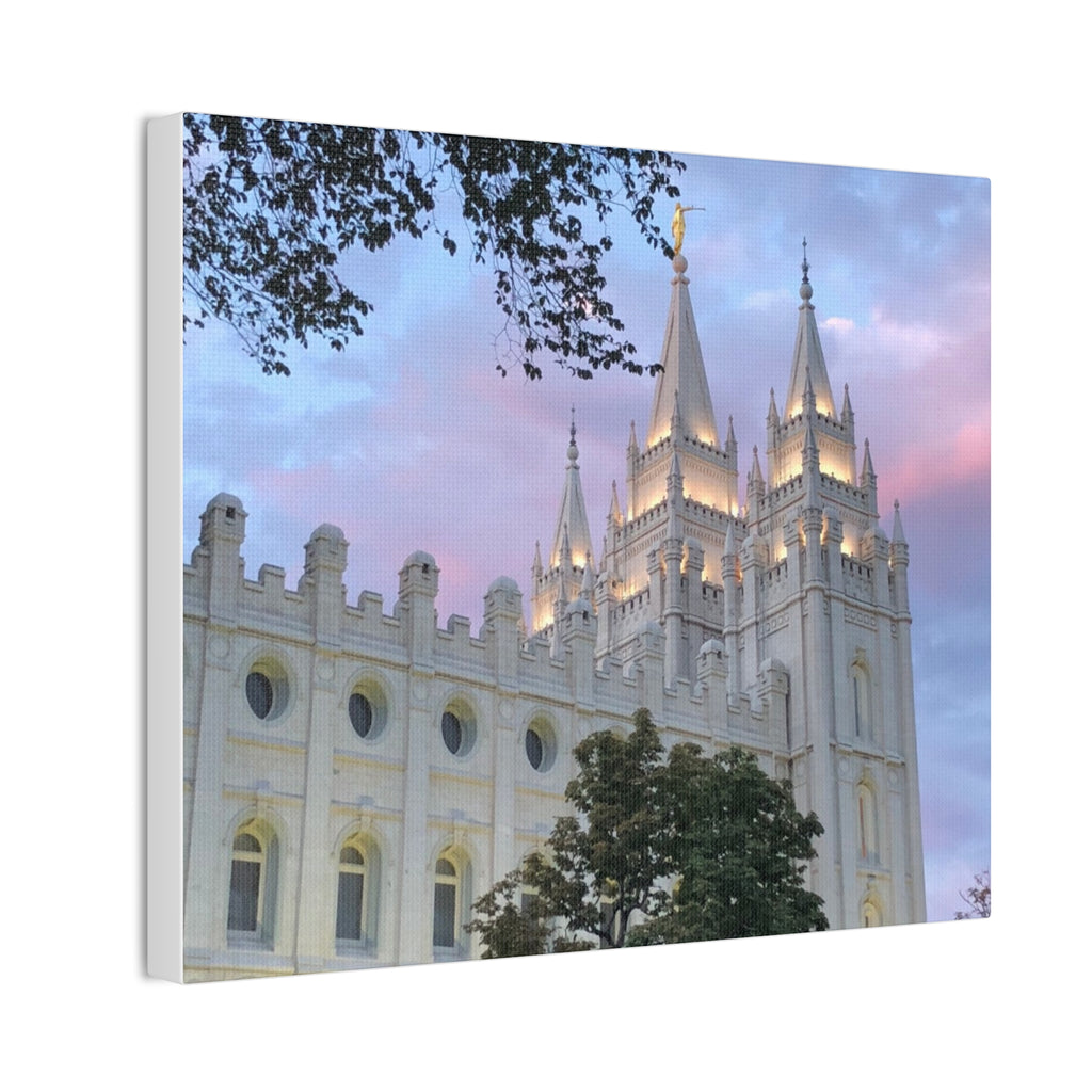 Salt Lake Temple Canvas Print — Pink Sky Religious Wall Art