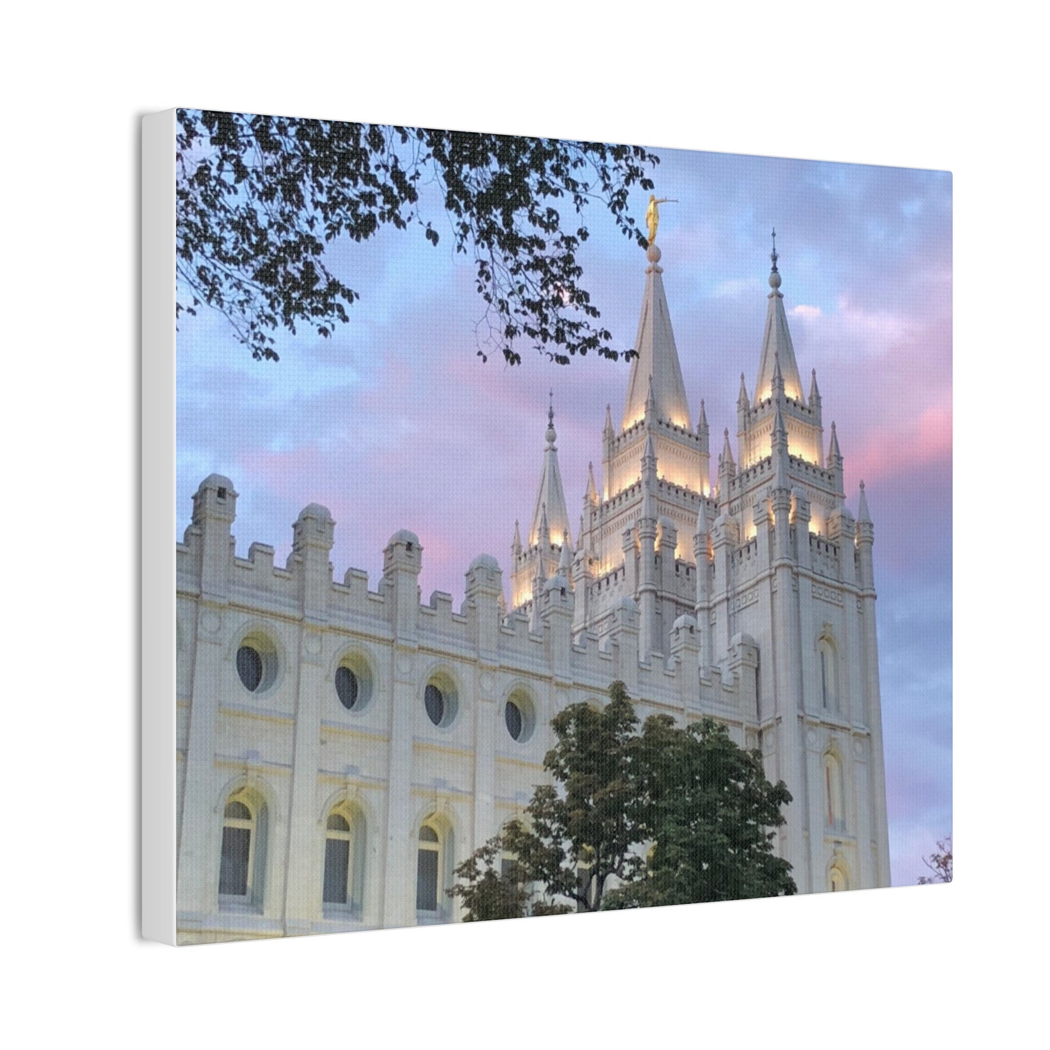Salt Lake Temple Canvas Print — Pink Sky Religious Wall Art