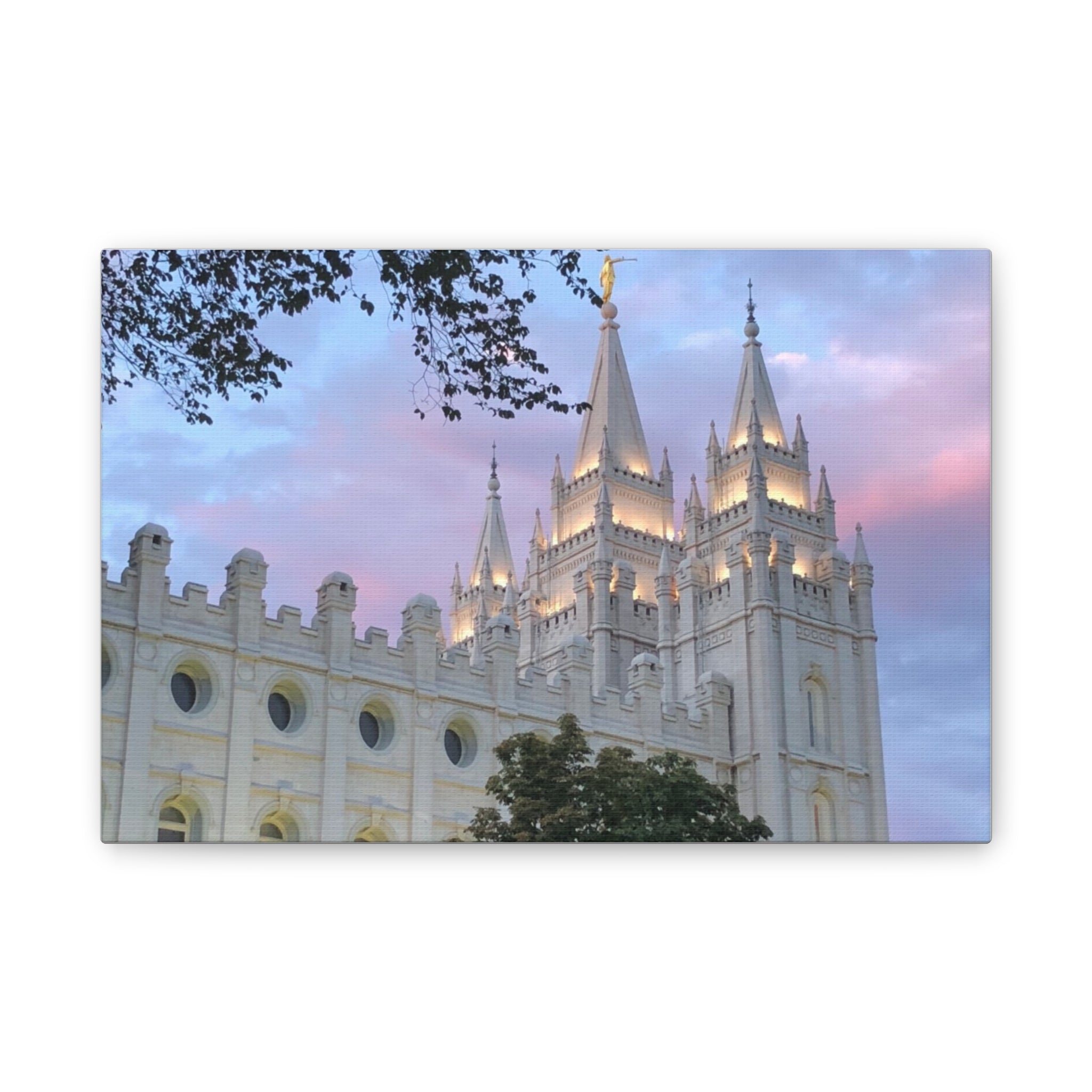 Salt Lake Temple Canvas Print — Pink Sky Religious Wall Art