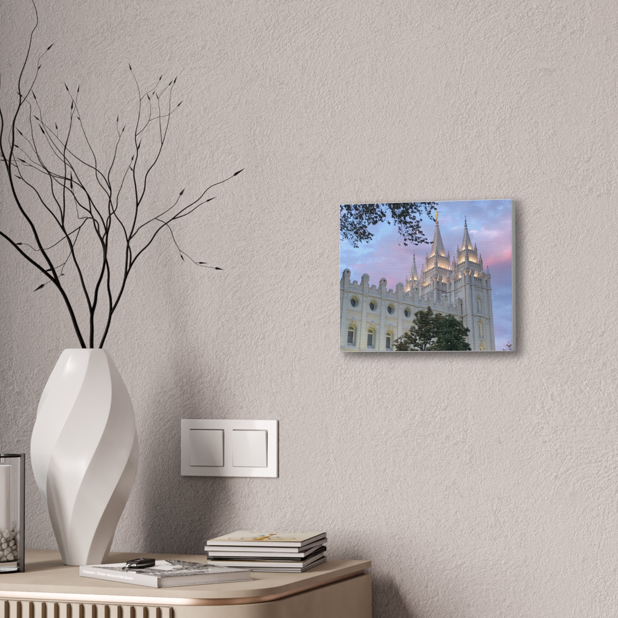 Salt Lake Temple Canvas Print — Pink Sky Religious Wall Art
