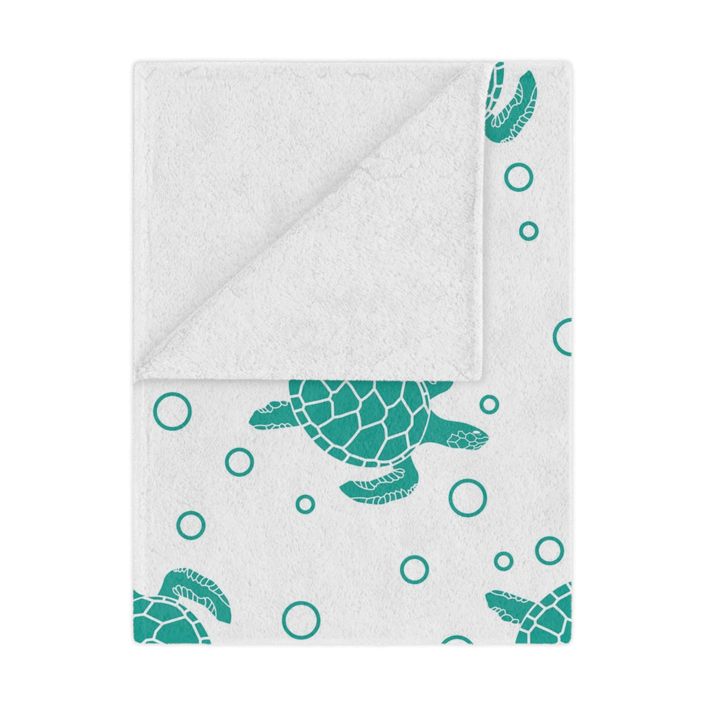 Sea Turtle Minky Blanket — Soft Teal Turtle Pattern Throw for Nursery & Beach Lovers