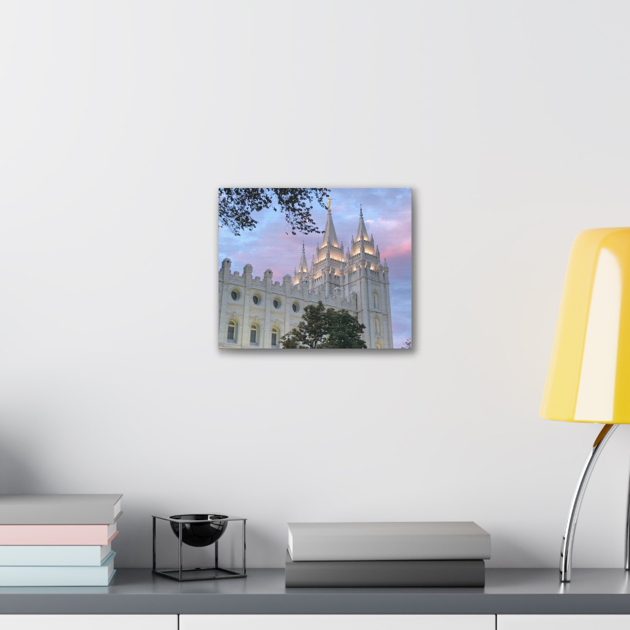 Salt Lake Temple Canvas Print — Pink Sky Religious Wall Art