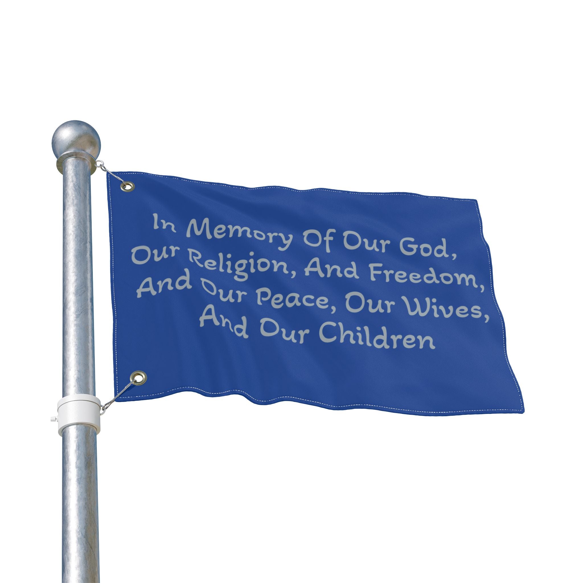 Title of Liberty Memorial Quote Flag — "In Memory Of Our God, Our Religion, And Freedom" Double-Sided Garden Flag