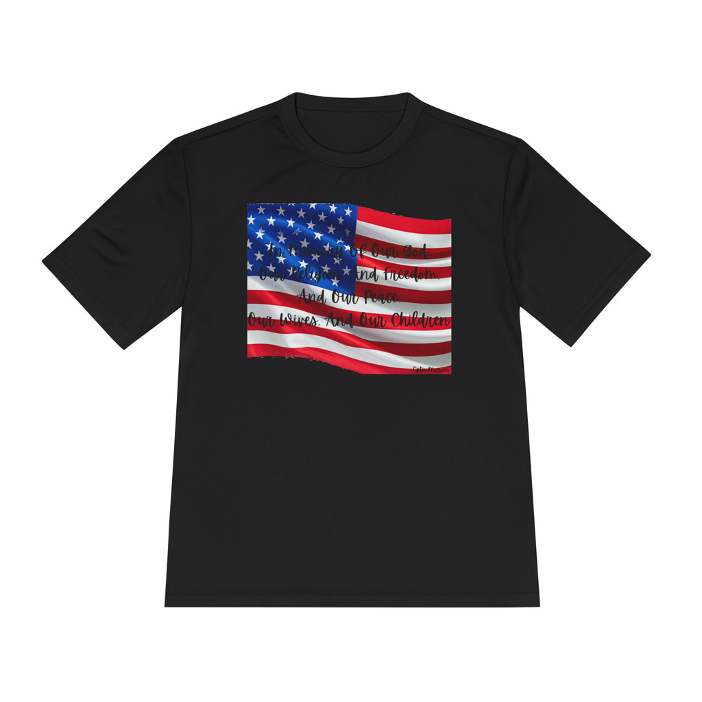 American Flag Title of Liberty Graphic Tee — Patriotic "Land of the Free" Moisture-Wicking Shirt
