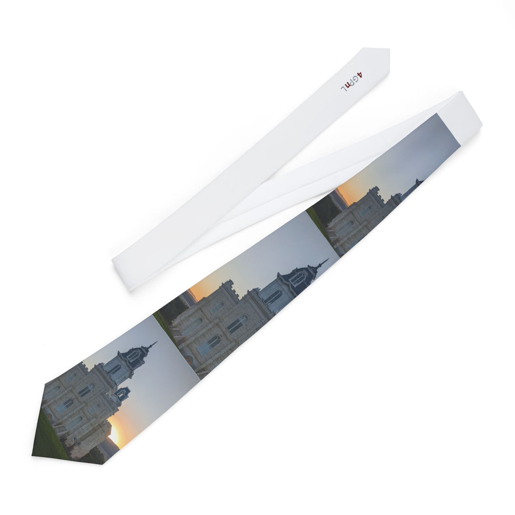 Manti, UT Temple Sunset Necktie - Scenic Church Architecture Print for Formal Wear
