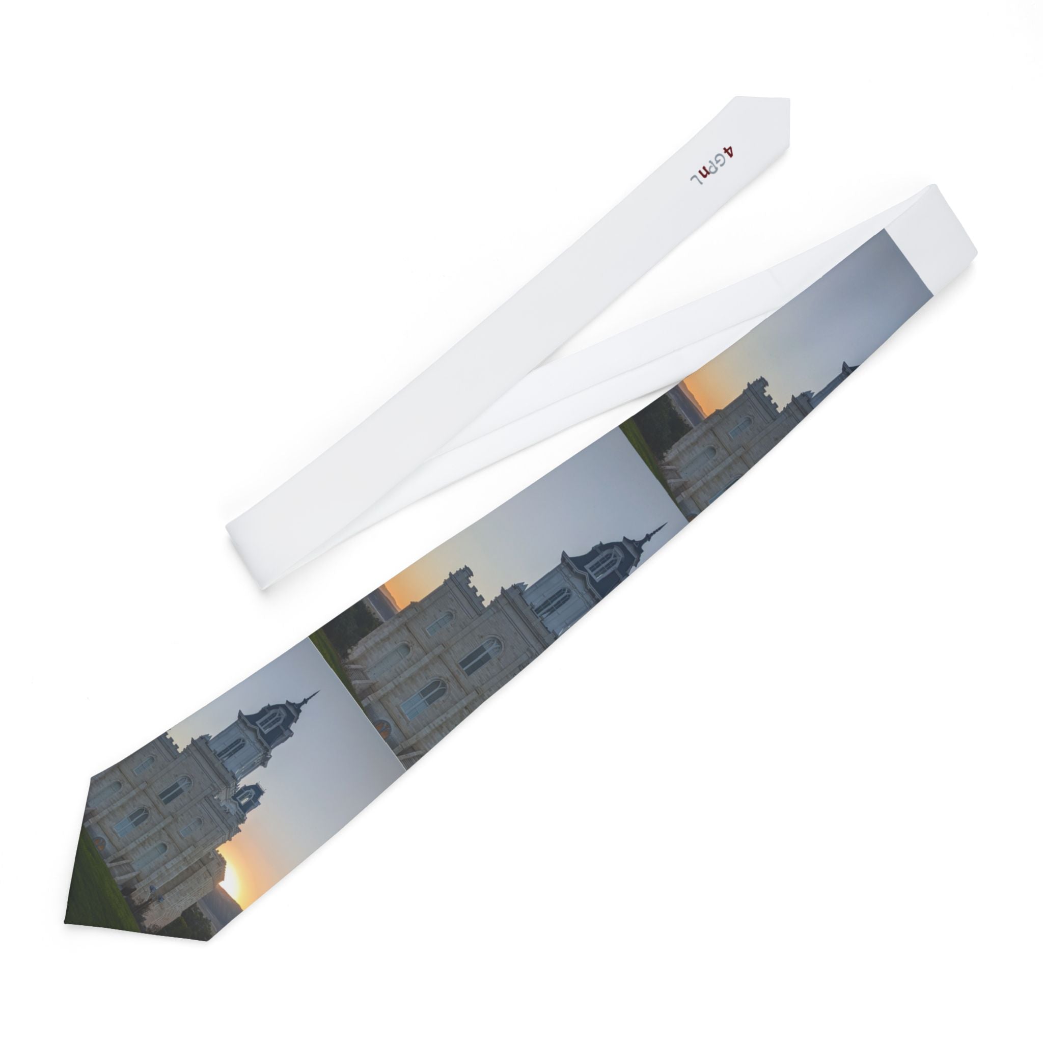 Manti, UT Temple Sunset Necktie - Scenic Church Architecture Print for Formal Wear