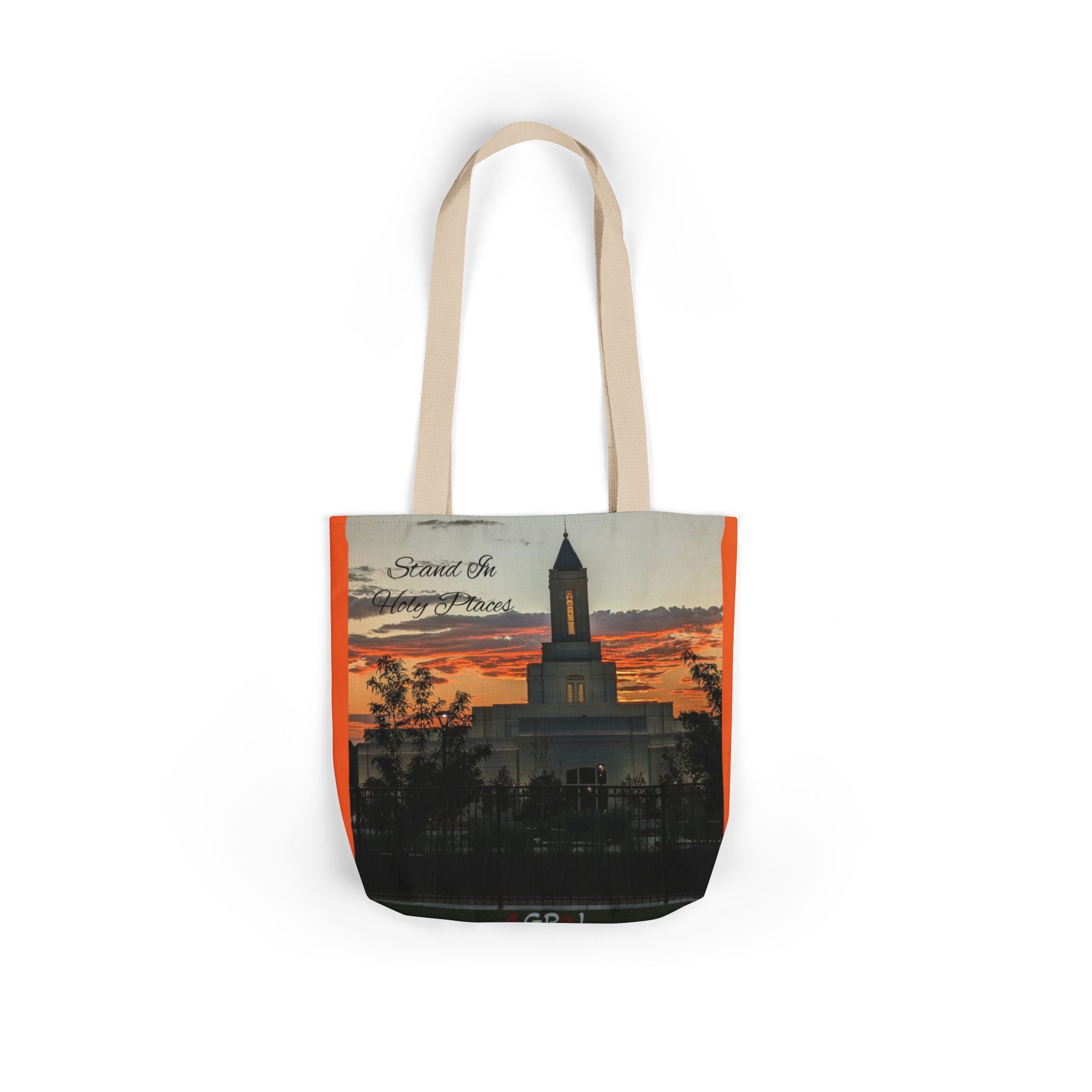 Grand Junction, CO Temple Canvas Tote Bag — Scenic Photo Print with Orange Accent Straps