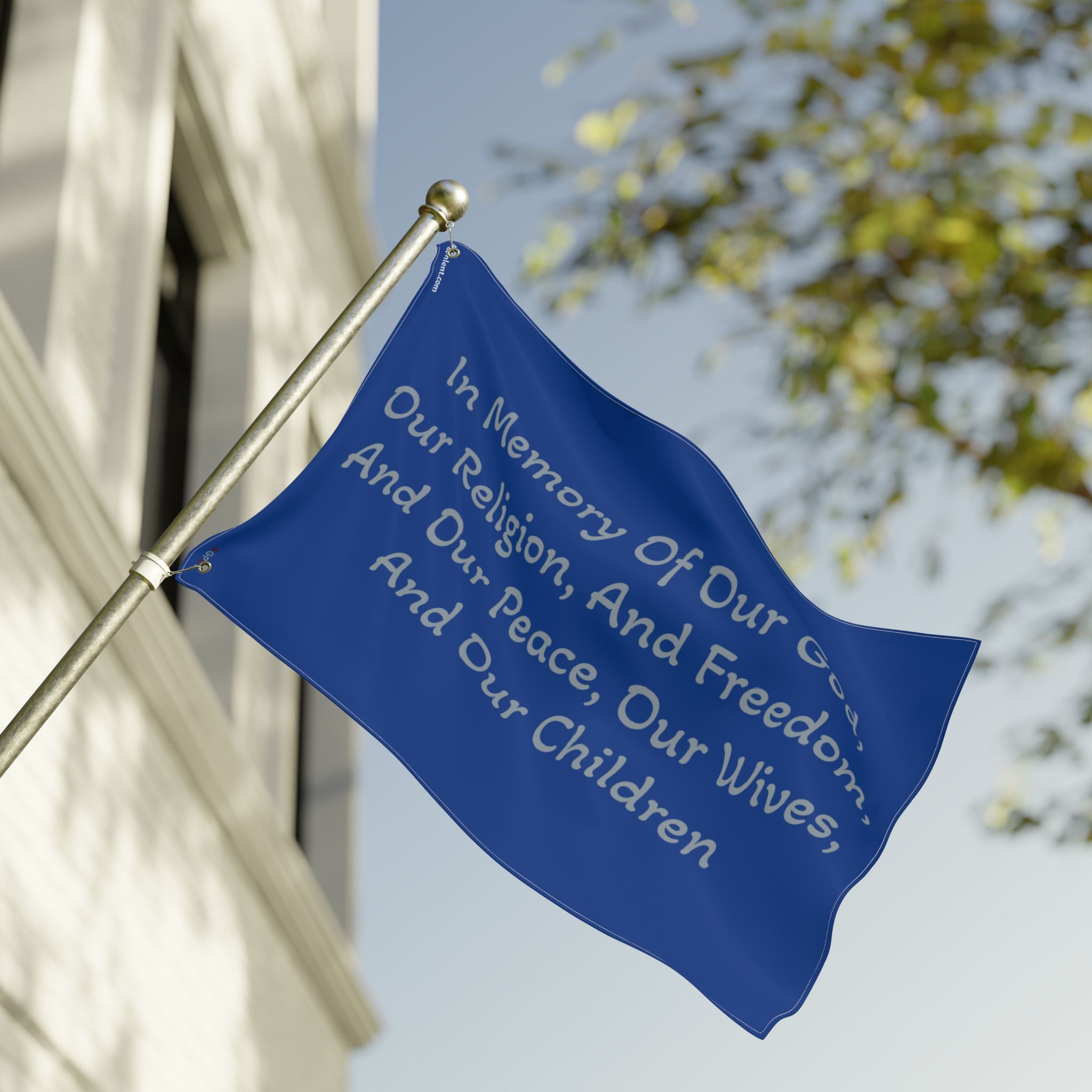 Title of Liberty Memorial Quote Flag — "In Memory Of Our God, Our Religion, And Freedom" Double-Sided Garden Flag