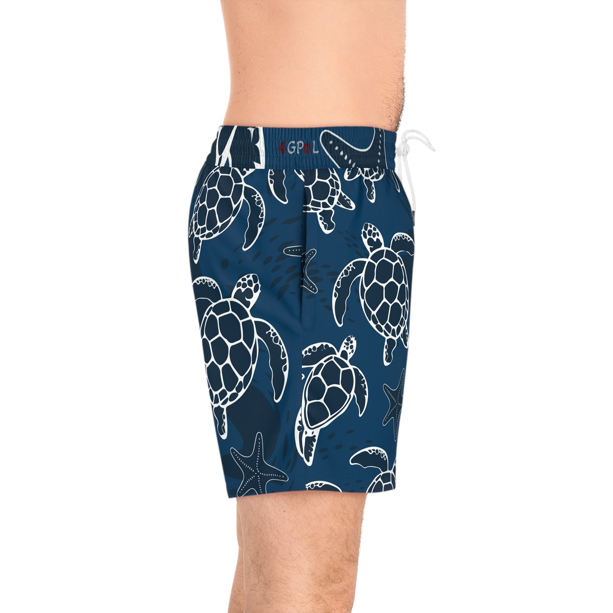 Sea Turtle Print Swim Shorts — Men's Nautical Beach Trunks