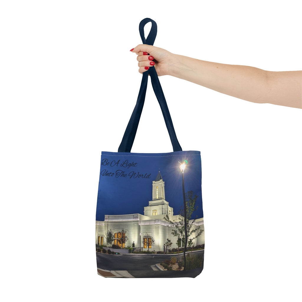 Temple Nightscape Tote Bag — "Be A Light unto the World" Canvas Carryall