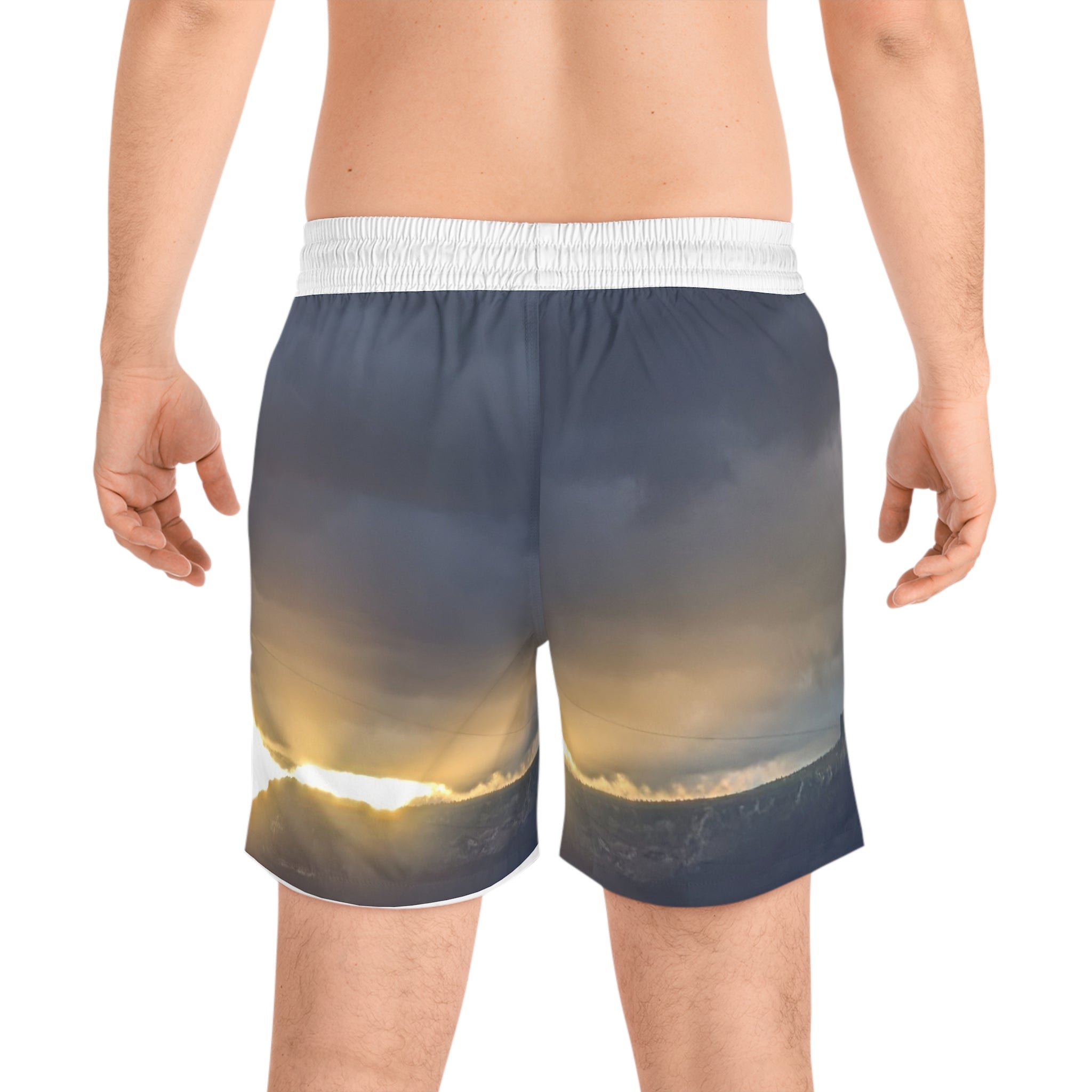 Sunrise Over the Mesa Swim Shorts — Men's Mid-Length Beach Trunks