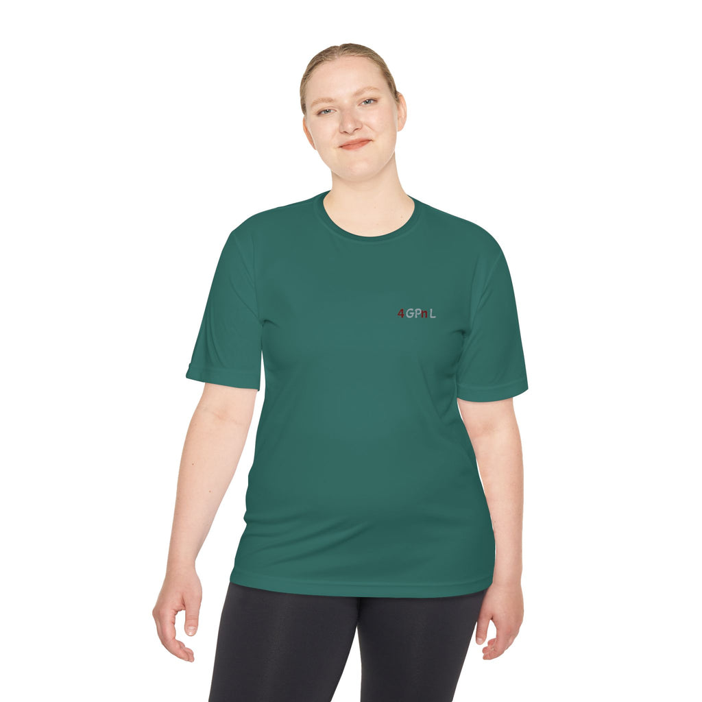 4GPnL "Title of Liberty" Flag Graphic Moisture-Wicking Tee — Inspirational Script Back Print
