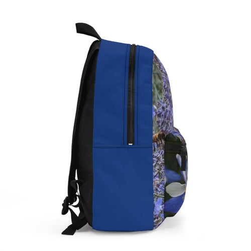 Blue Columbine Floral Backpack — Botanical Flower Print School Bag